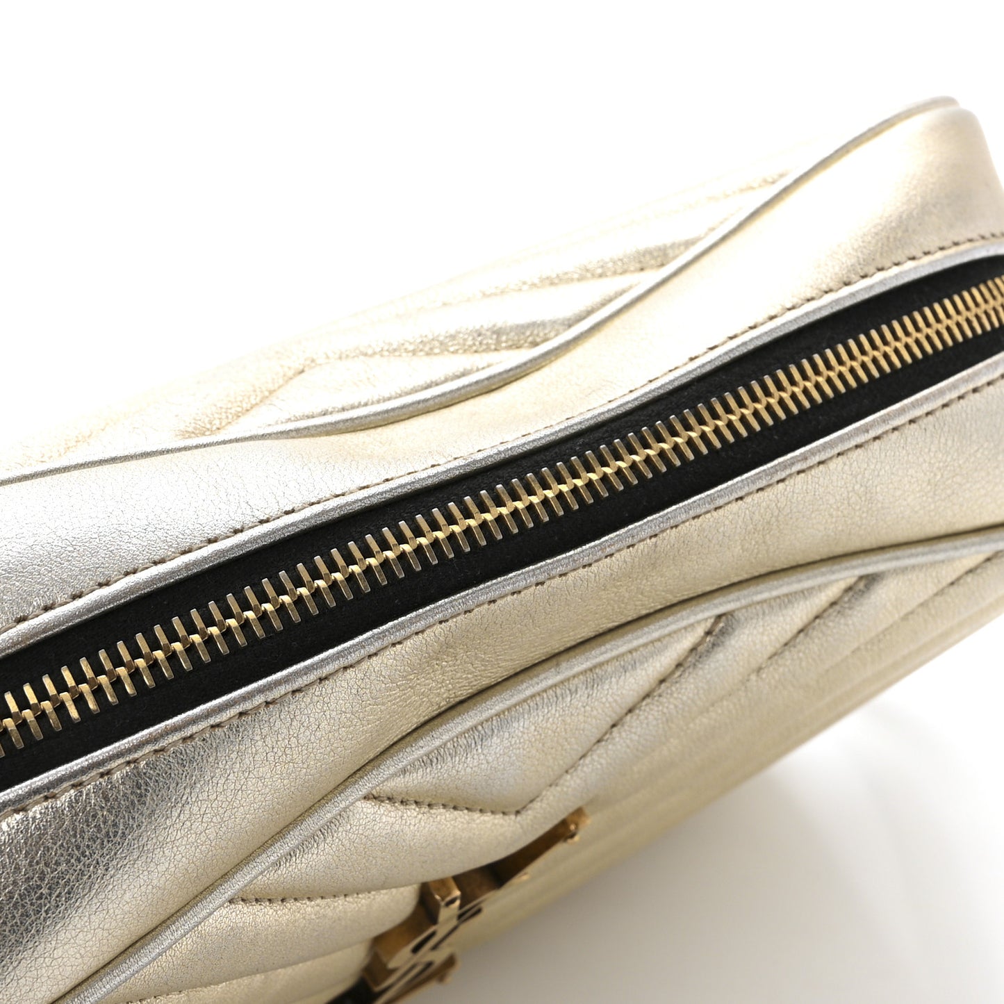 Metallic Calfskin Matelasse Monogram Lou Camera Bag Platino