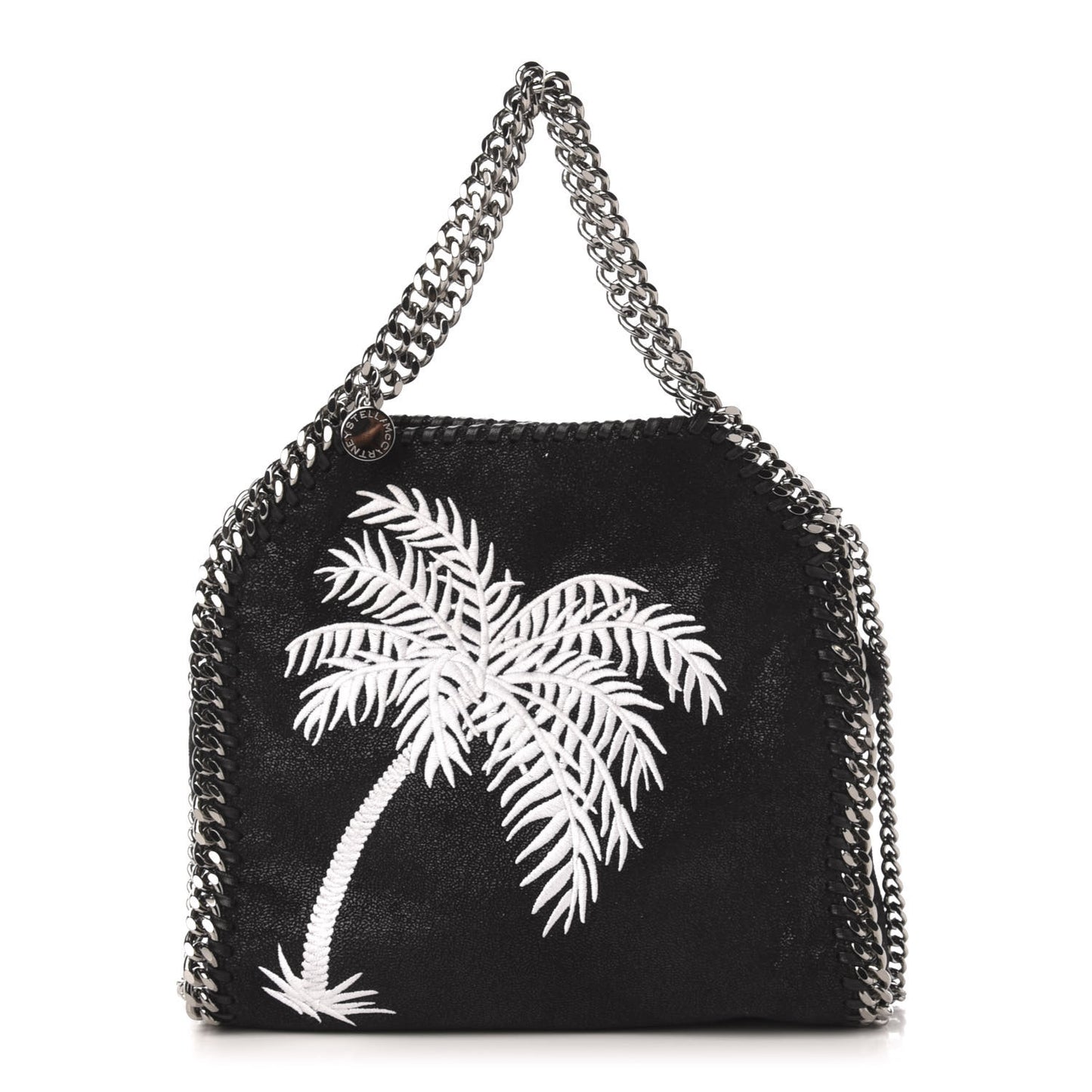 Shaggy Deer Embroidered Palm Tree Mini Falabella Tote Black