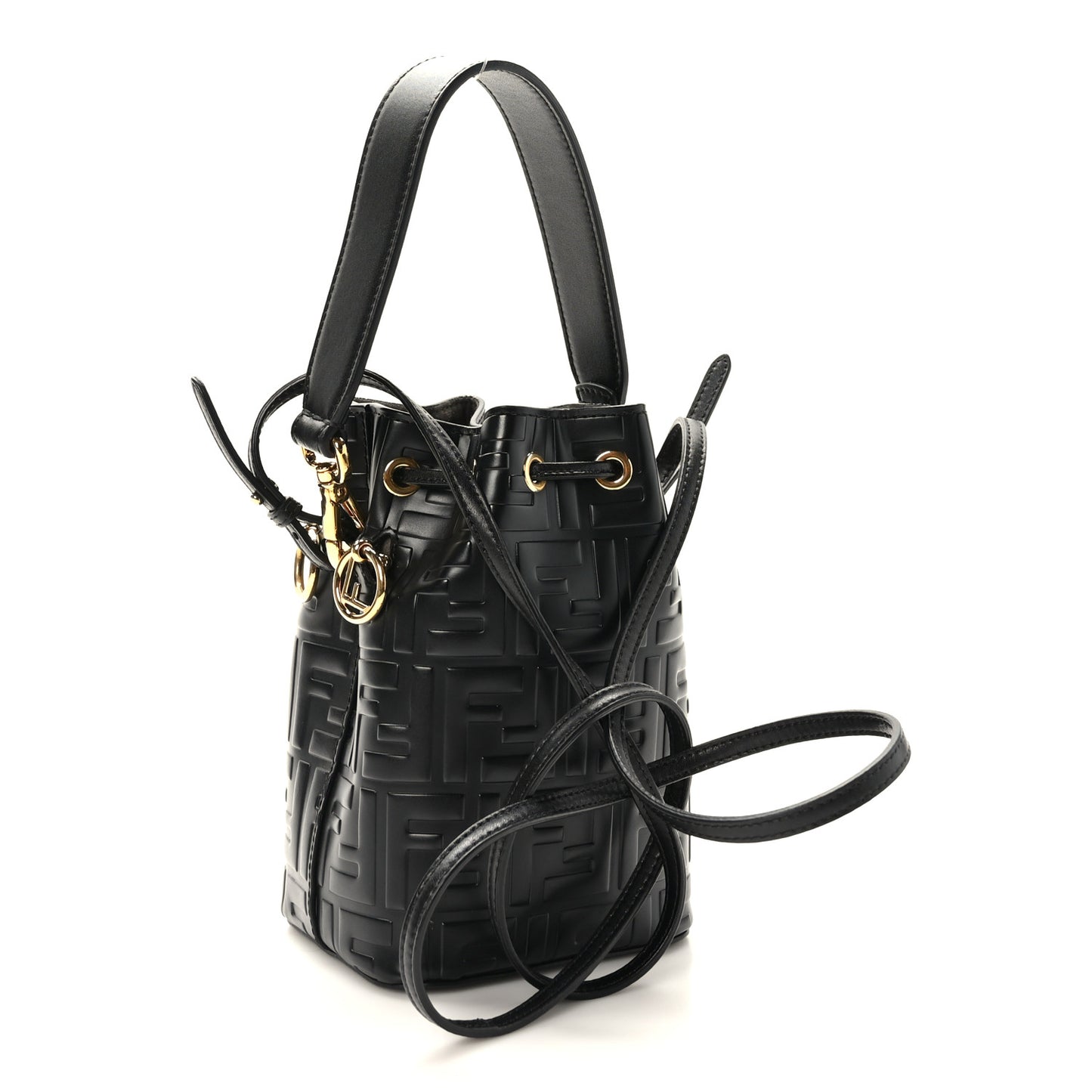 Vitello Liberty F is Fendi FF 1974 Embossed Mini Mon Tresor Bucket Bag Black