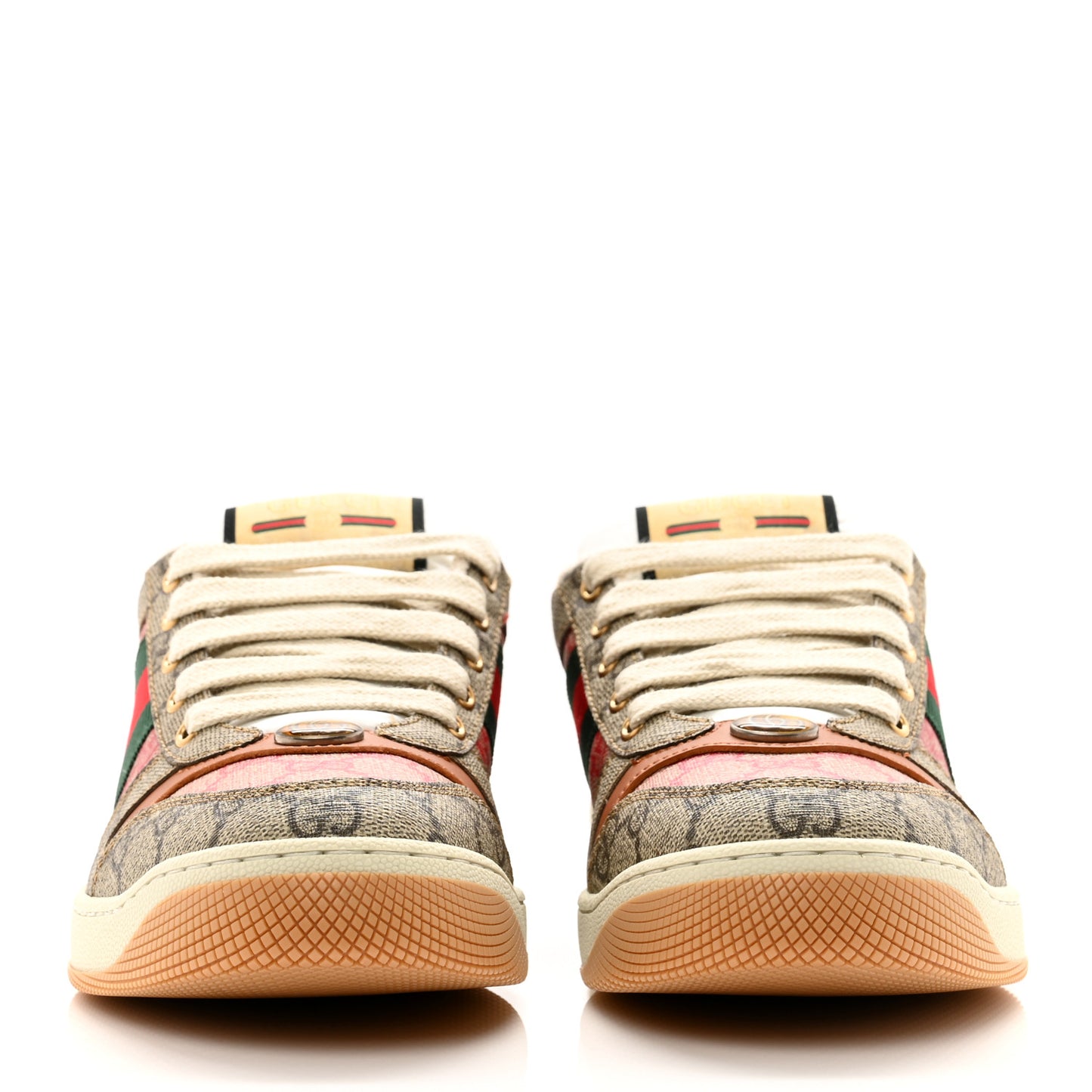 GG Supreme Monogram Harness Calfskin Web Womens Screener Sneakers 39.5 Beige Ebony Rosso Harness Brown