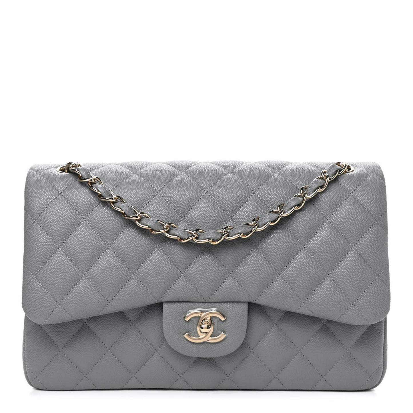 Caviar Quilted Jumbo Double Flap Grey