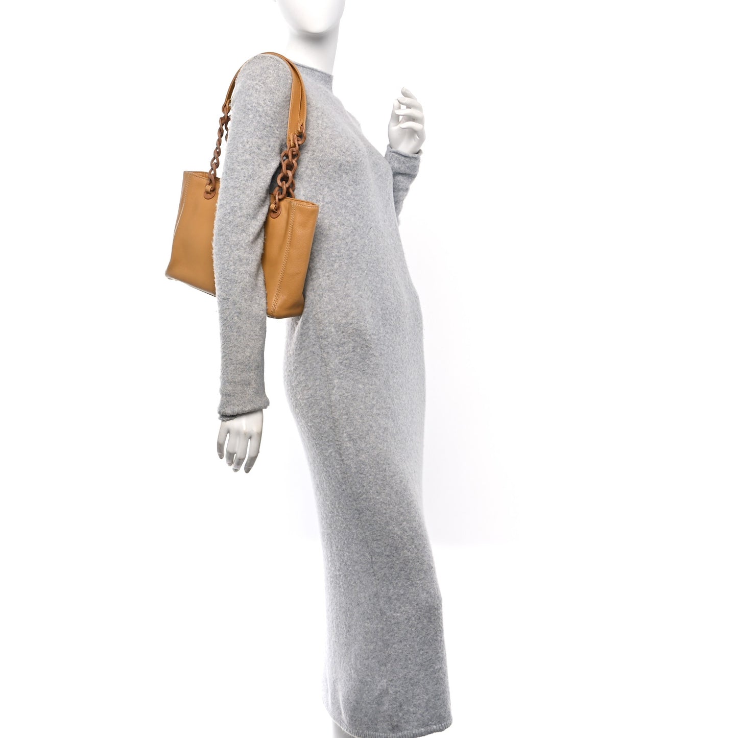 Calfskin Wood Chain Tote Light Brown
