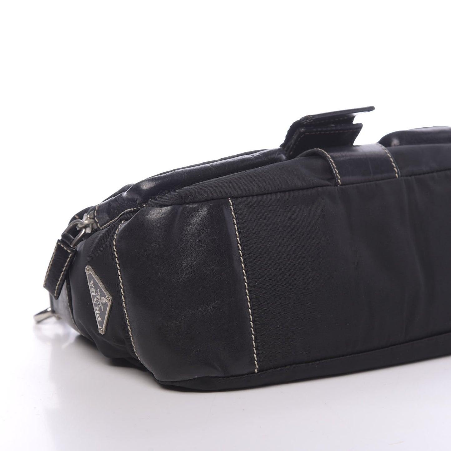 Soft Calfskin Nylon Buckle Shoulder Bag Black
