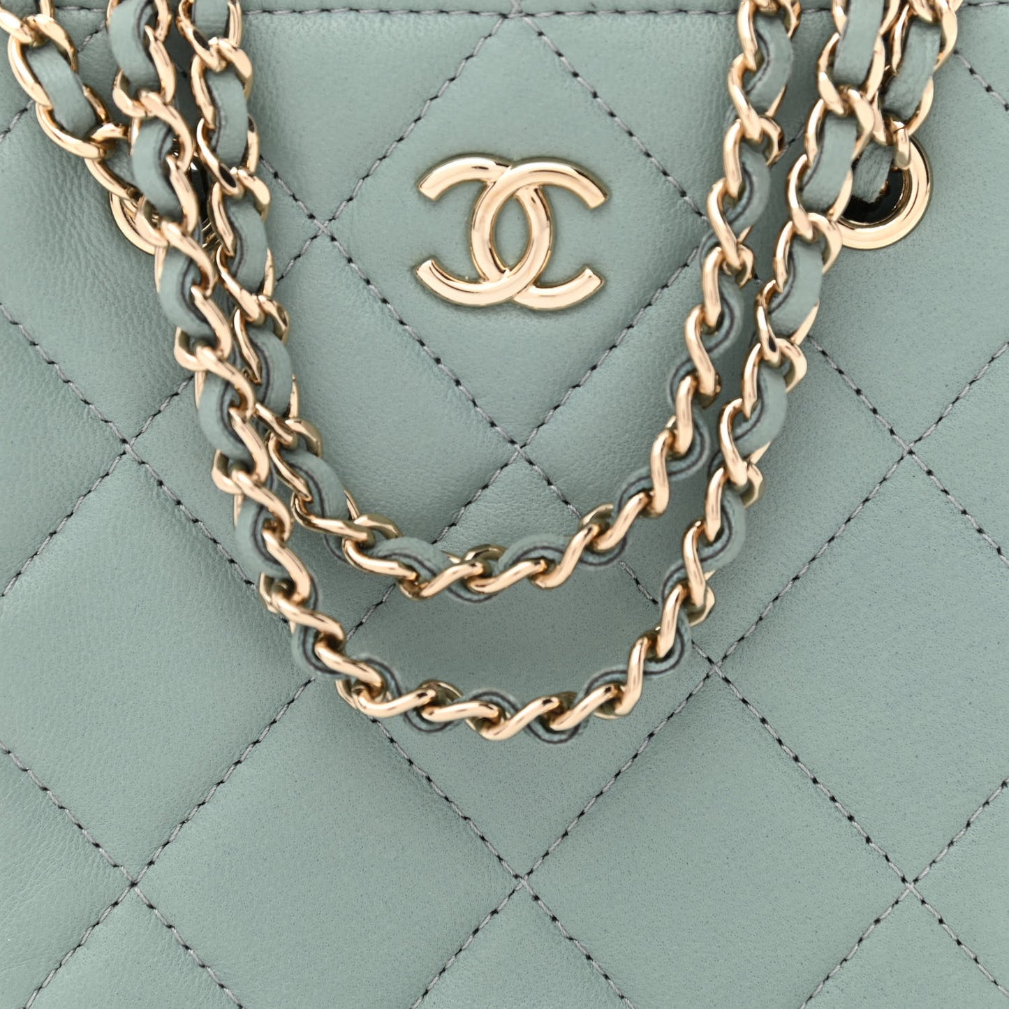 Lambskin Quilted Tiny Shopping Clutch With Chain Light Blue