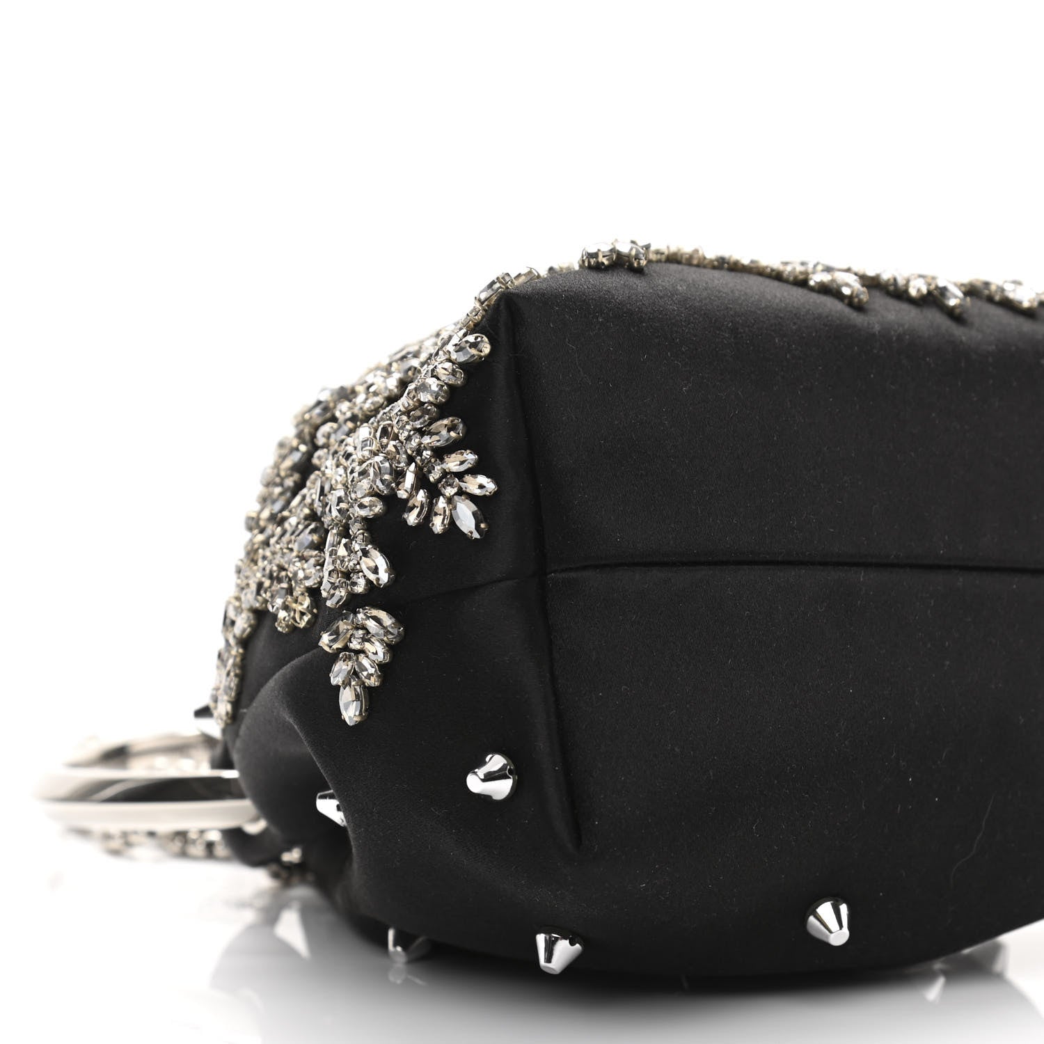 Jimmy Choo Satin Crystal Embellished Bon Bon Bucket Bag Black 9 of 11