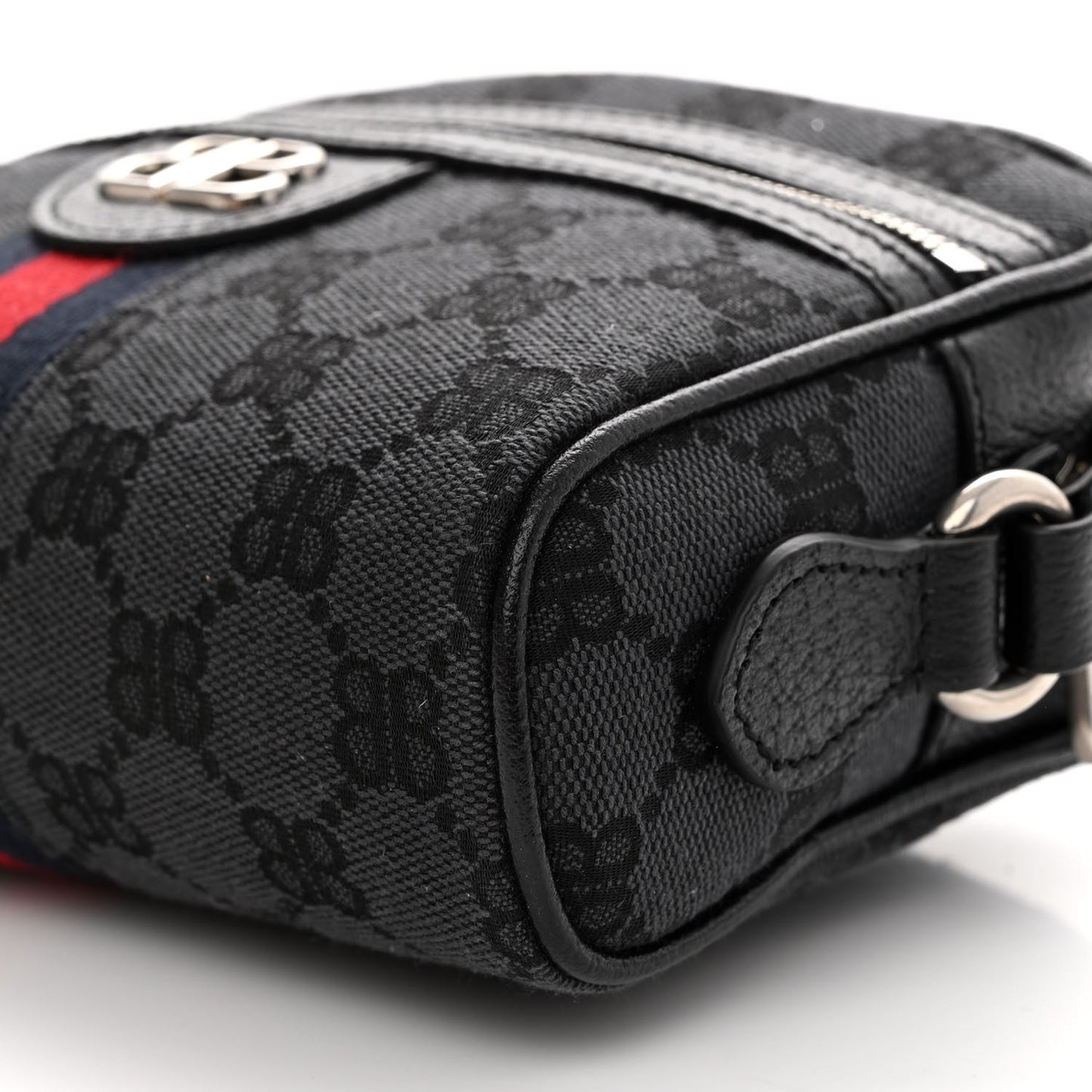 X BALENCIAGA BB Monogram Web Mini Ophidia Shoulder Bag Black