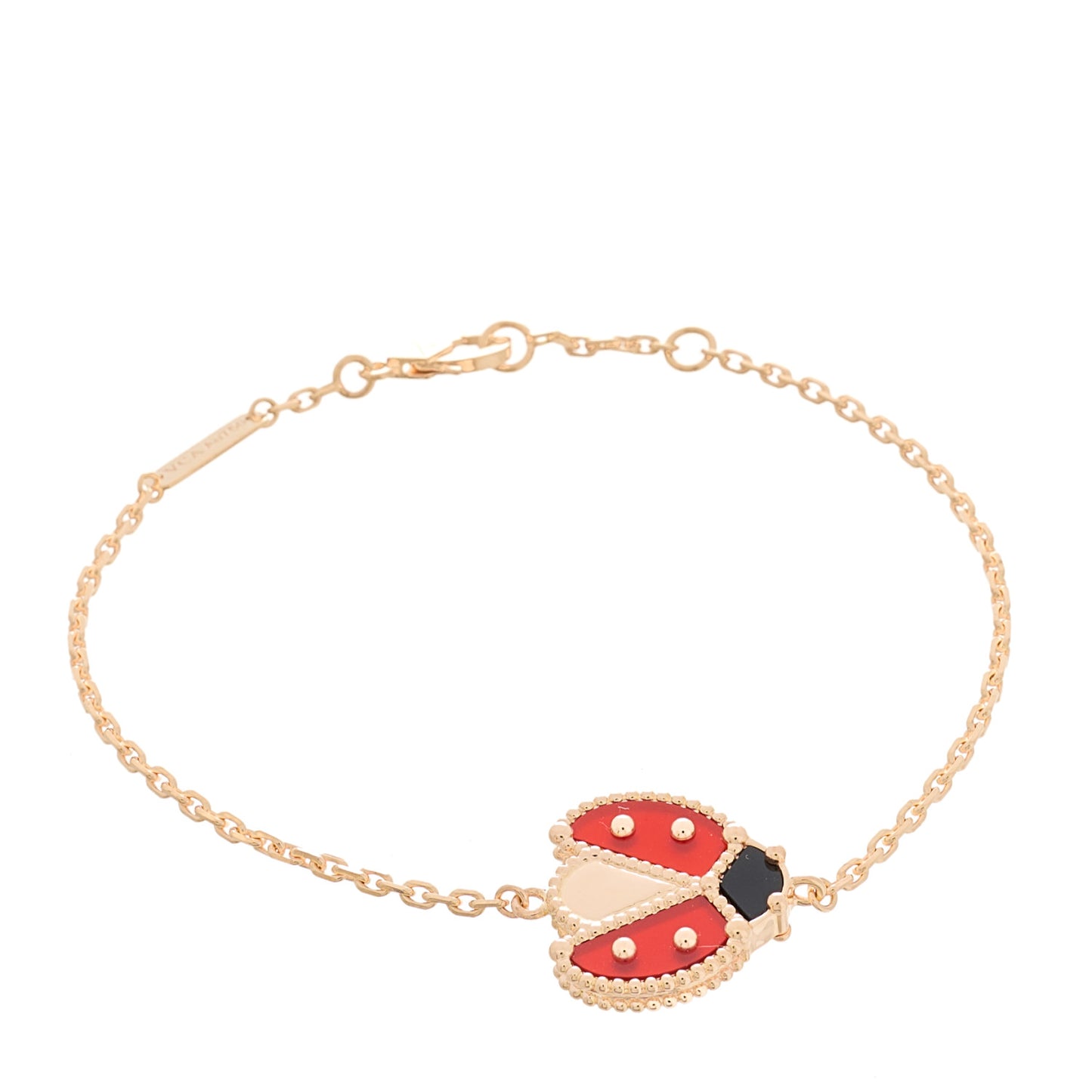 18K Rose Gold Carnelian Onyx Lucky Spring Open Wing Lady Bug Bracelet