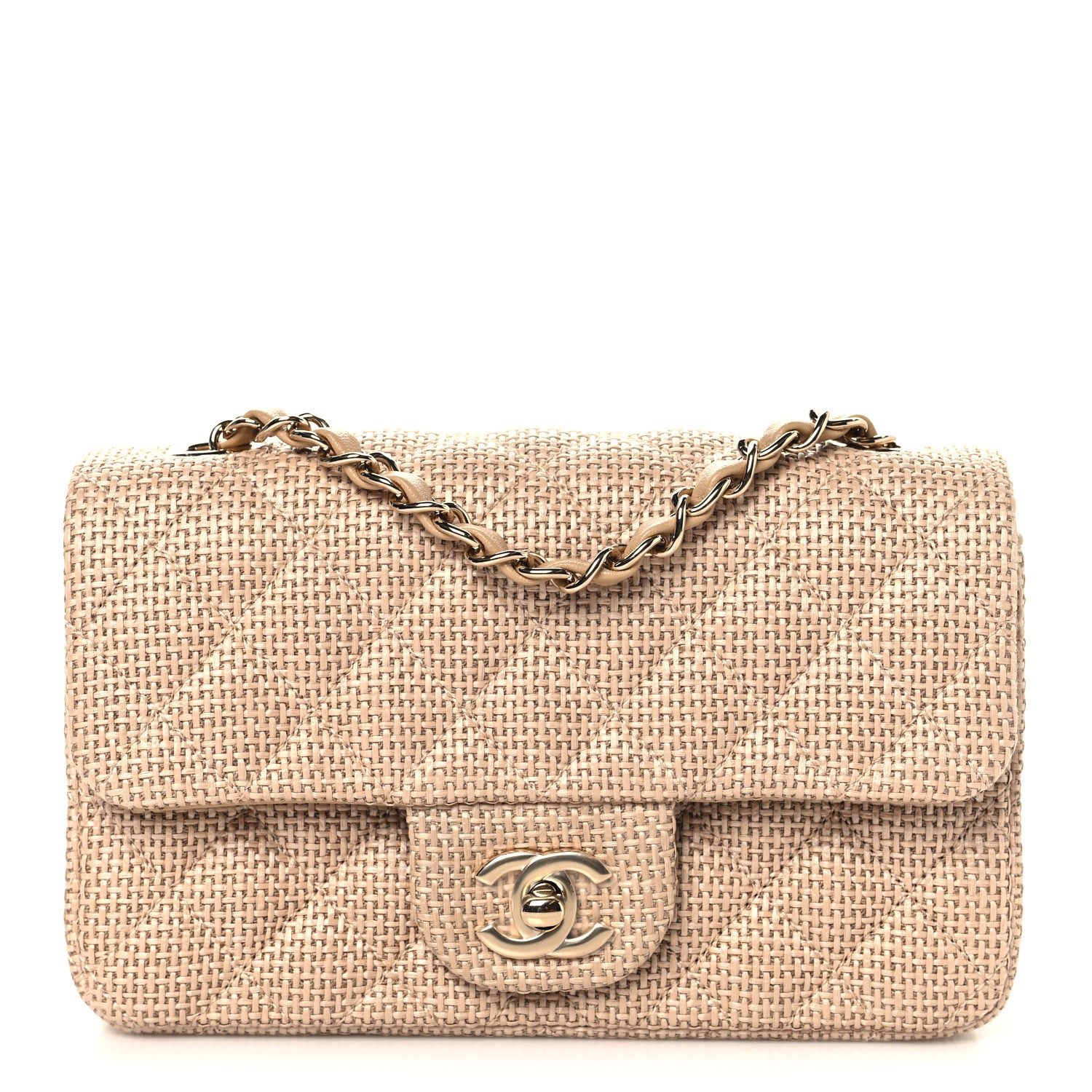 Chanel Braided Raffia Quilted Mini Rectangular Flap Dark Beige