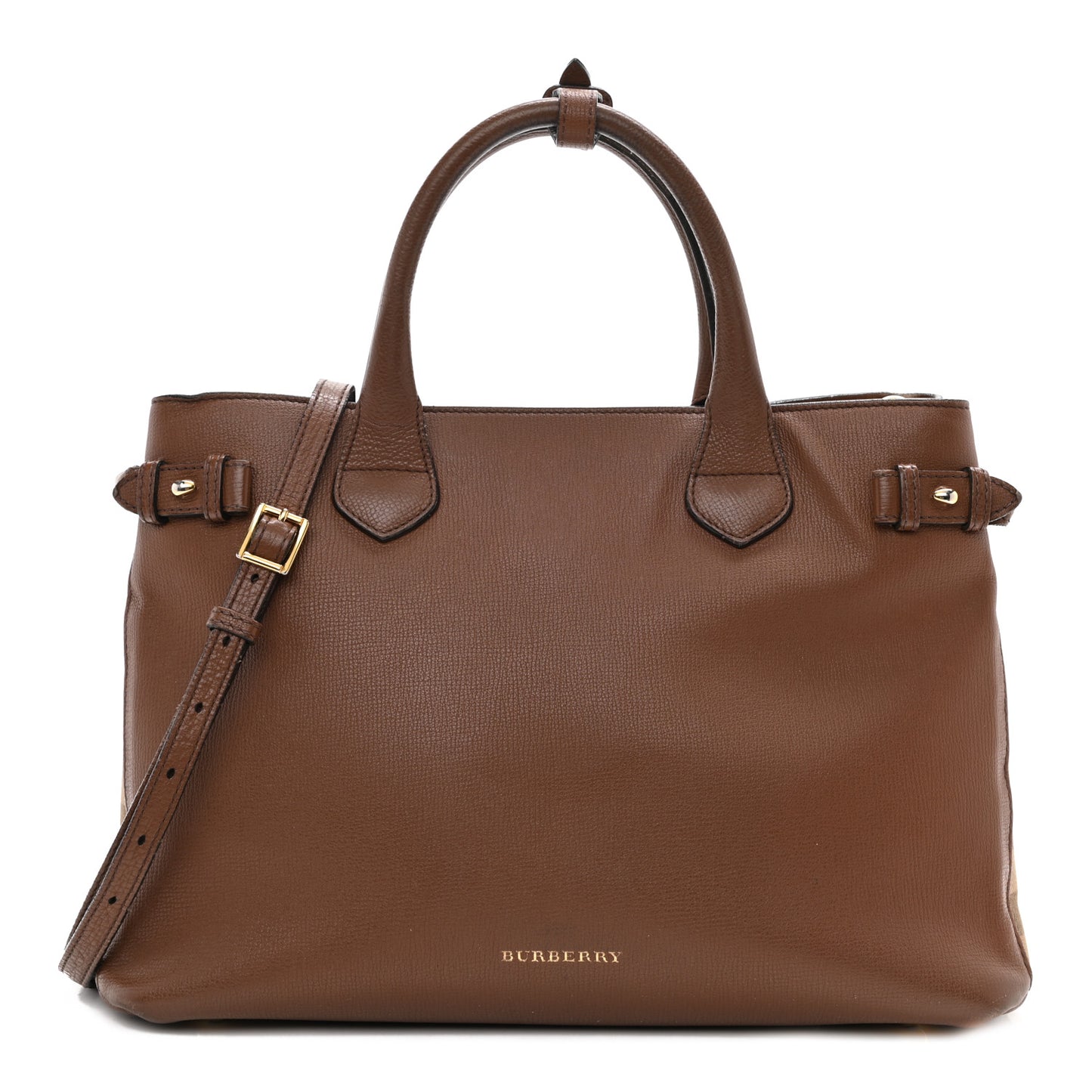 Grainy Calfskin House Check Medium Banner Tote Tan