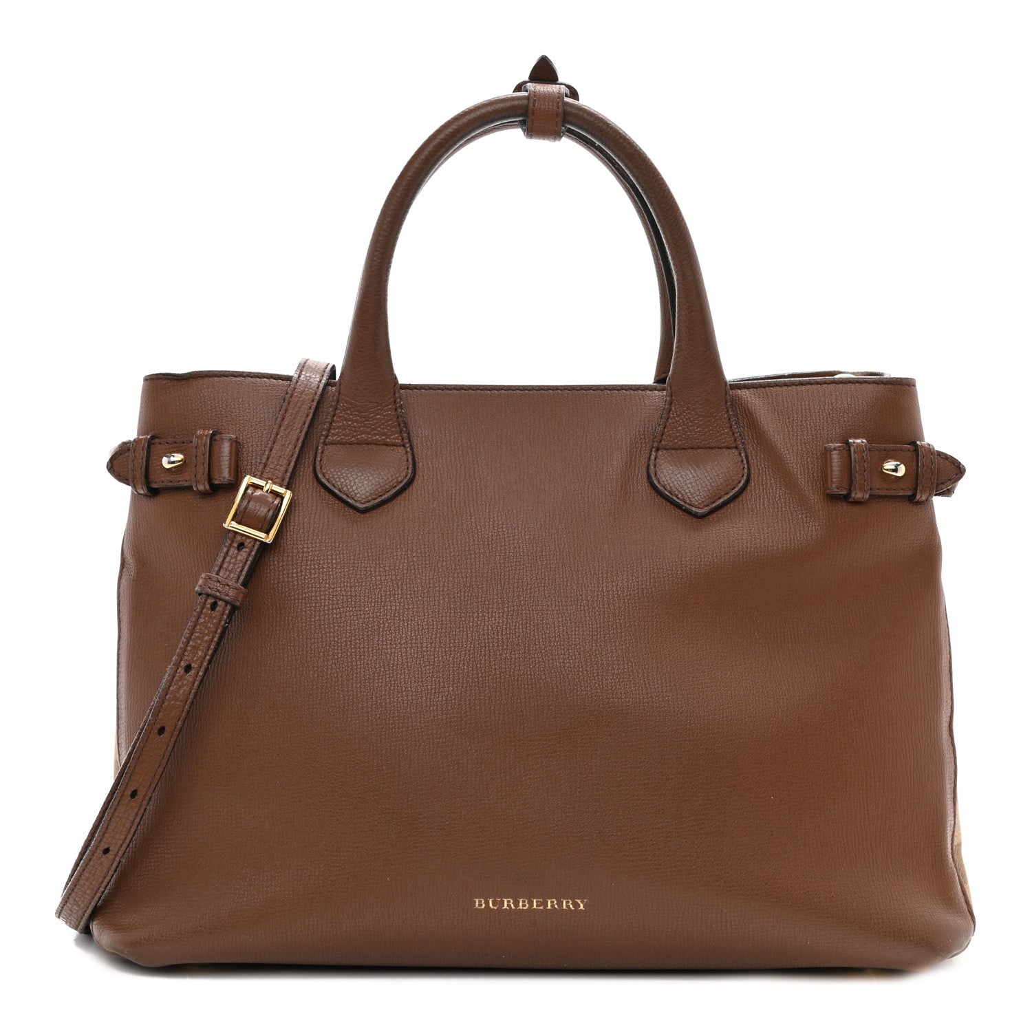 Burberry Grainy Calfskin House Check Medium Banner Tote Tan 1 of 18