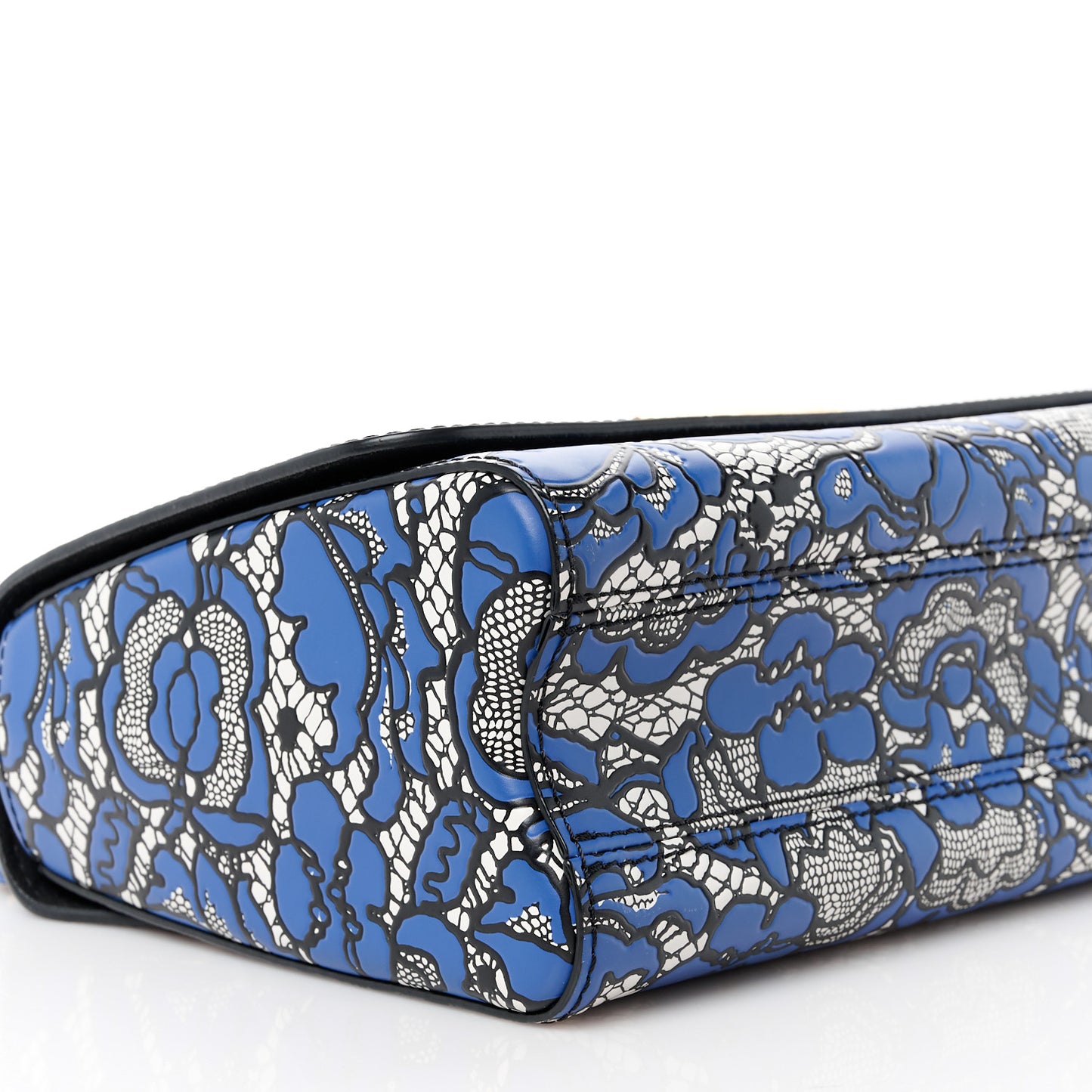 Calfskin Lace Flower Inlay Twist Shoulder Bag MM Navy Black