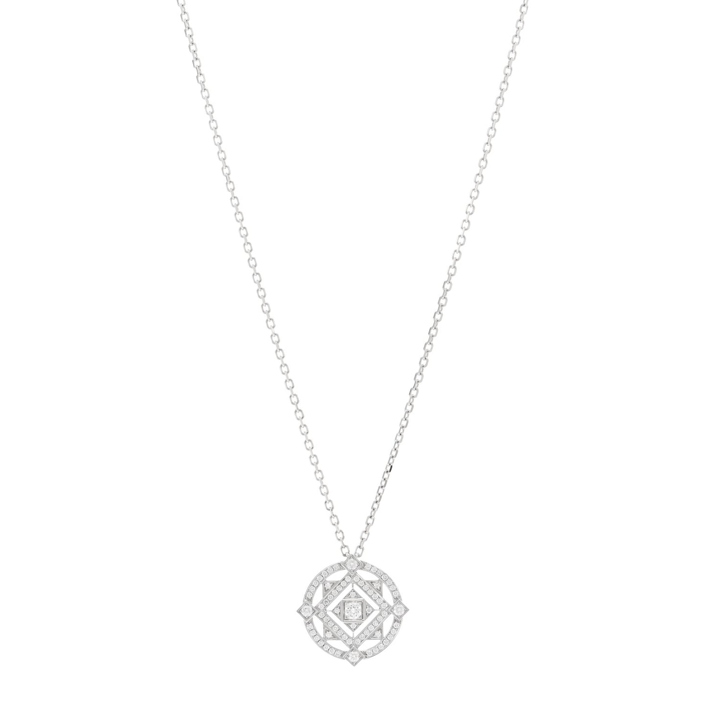 18K White Gold Mandala Open Work Pendant Necklace