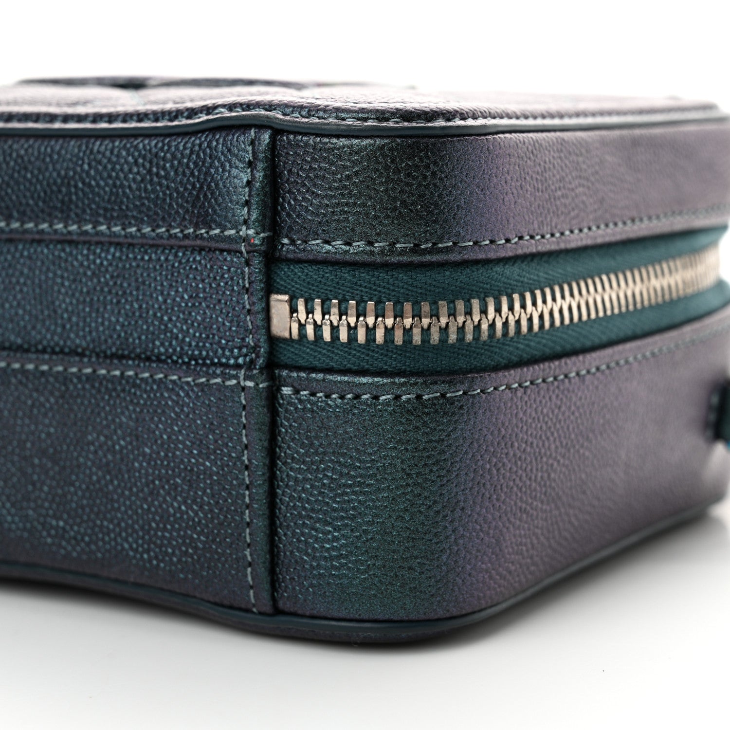 Chanel Iridescent Caviar Quilted Small CC Filigree Vanity Case Dark Turquoise 10 of 11