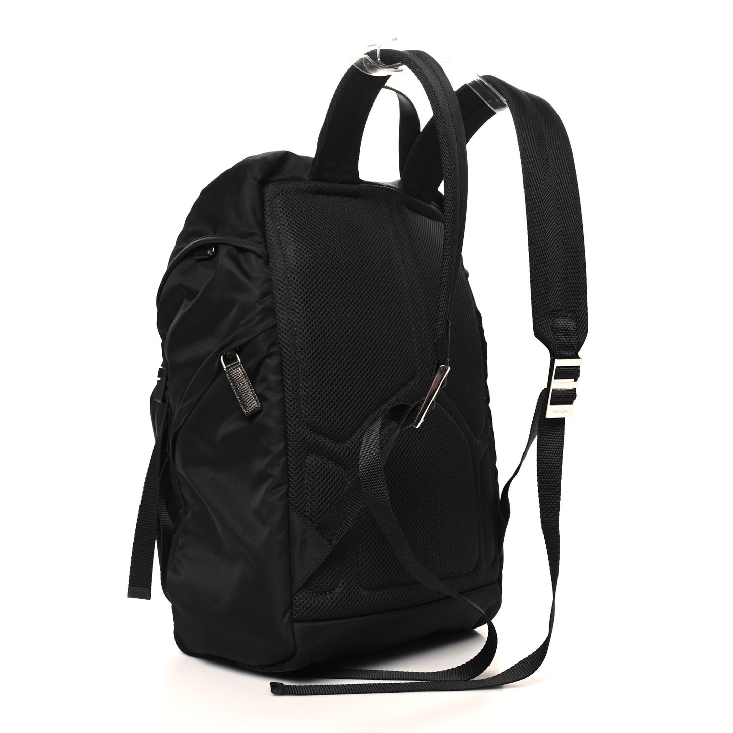 Re-Nylon Saffiano Logo Double Buckle Backpack Black