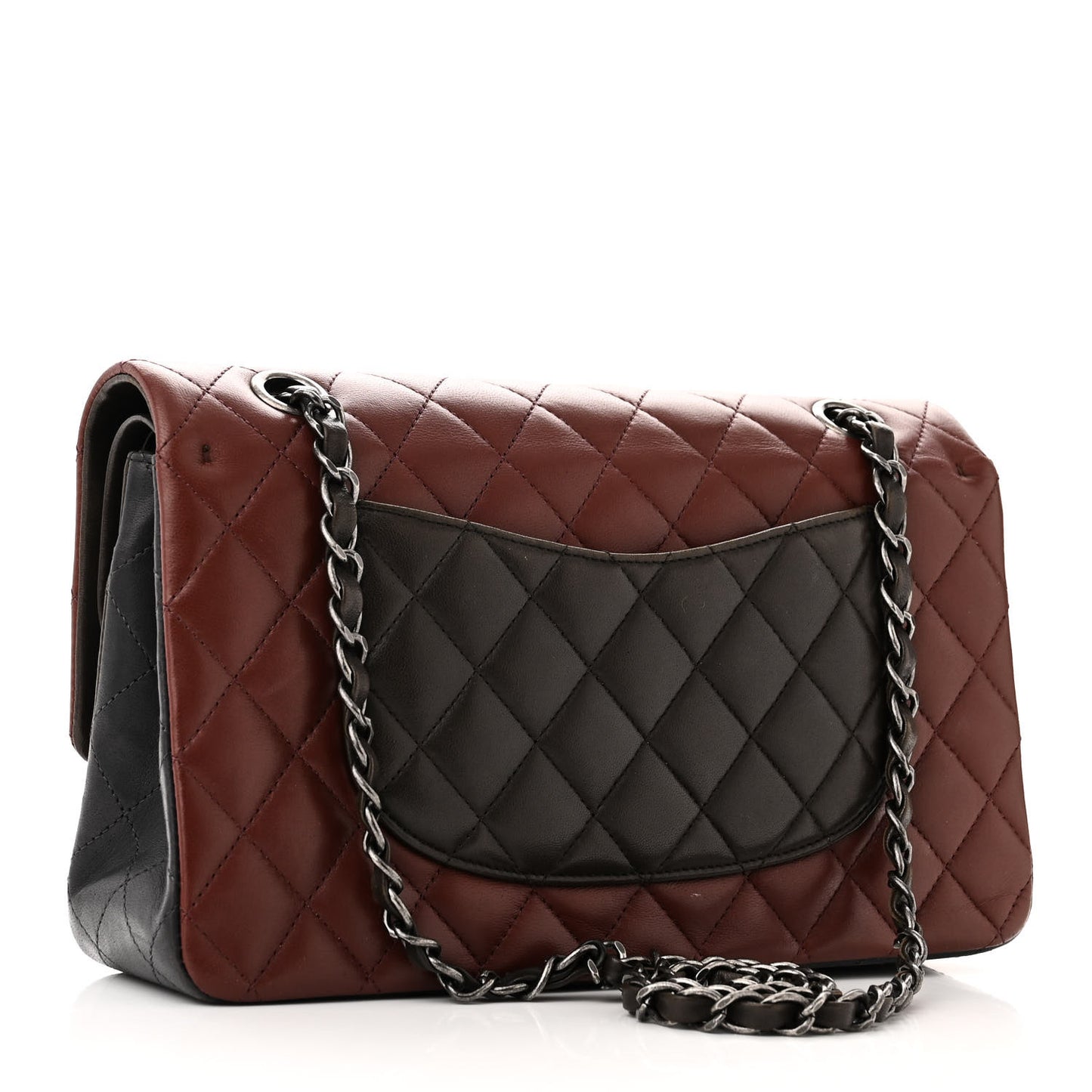 Lambskin Quilted Tri-Color Medium Double Flap Burgundy