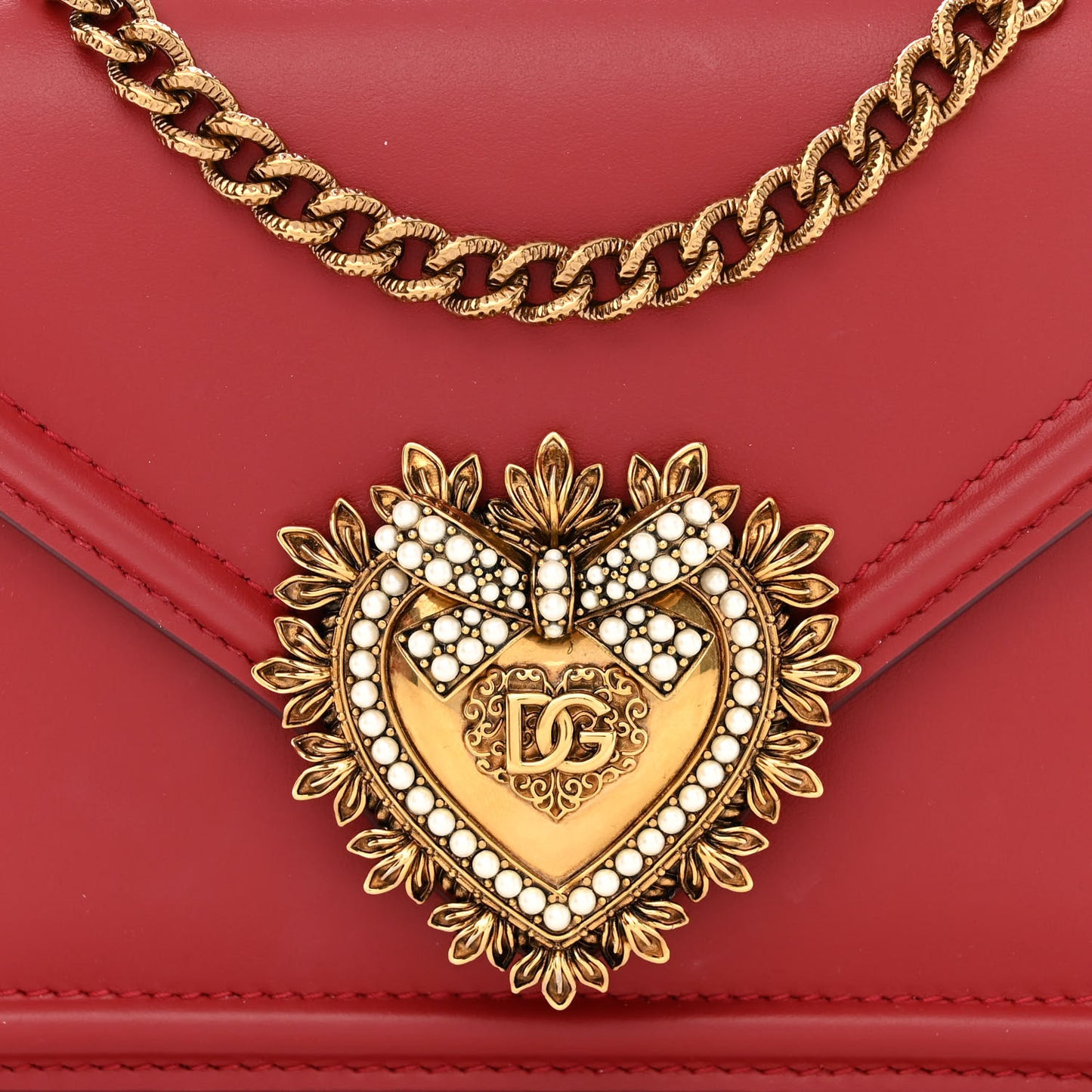 DOLCE & GABBANA Smooth Calfskin Small Devotion Envelope Top Handle Bag Red