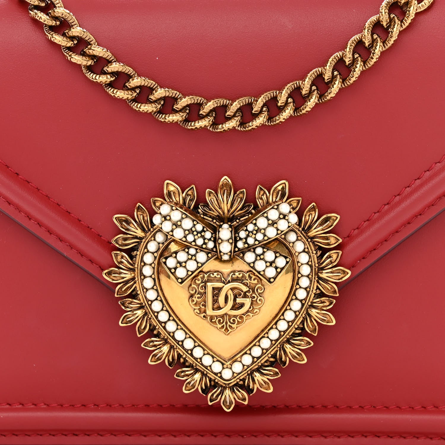 Dolce & Gabbana DOLCE & GABBANA Smooth Calfskin Small Devotion Envelope Top Handle Bag Red 7 of 11