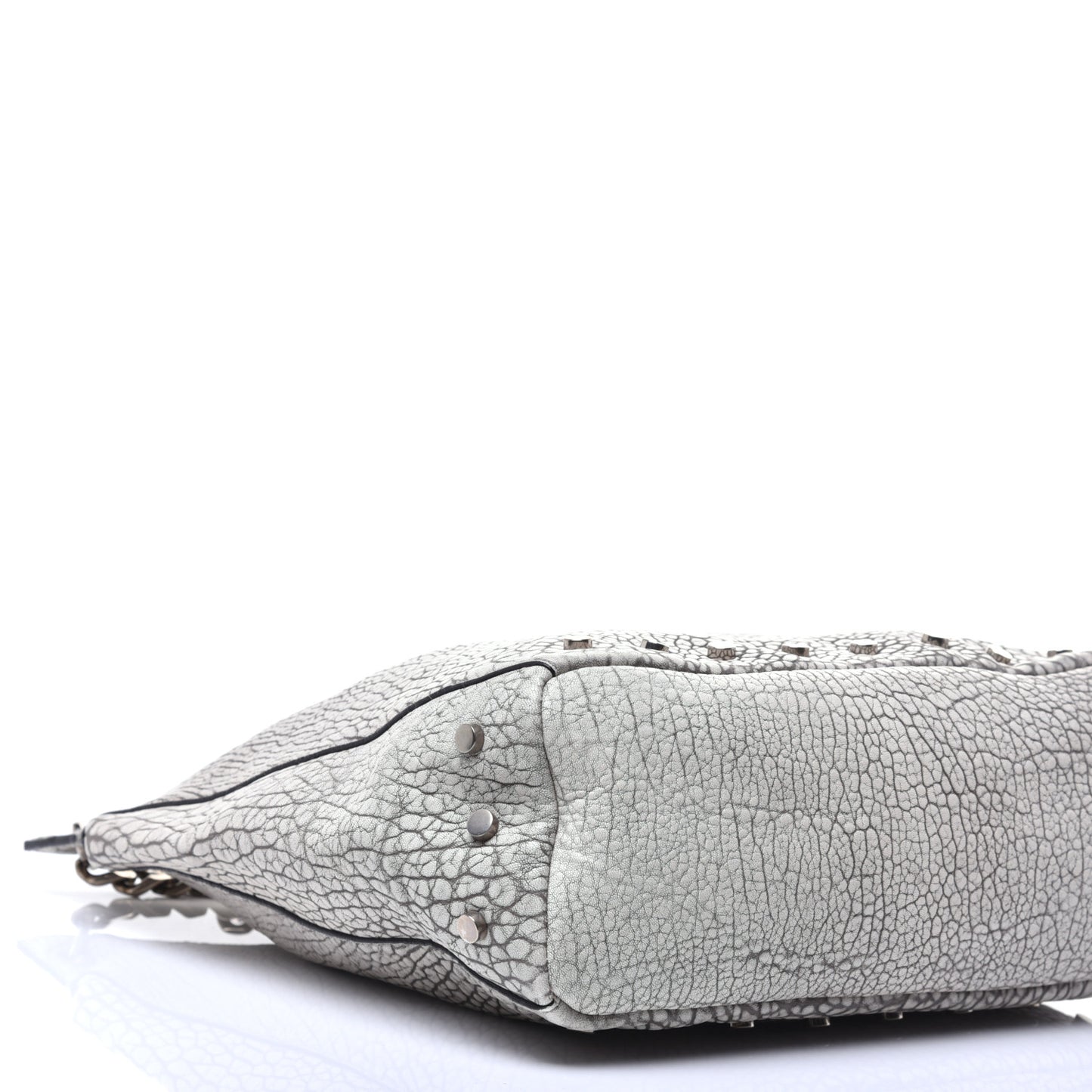 Washed Grainy Lambskin Studded Raven Hobo White Black