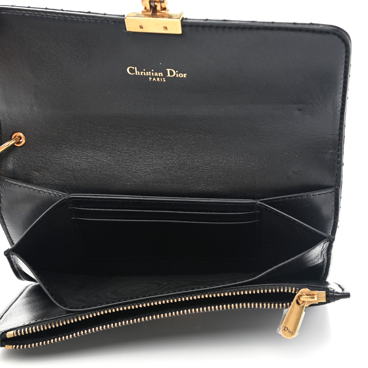 Lambskin Cannage Dioraddict Wristlet Clutch Black