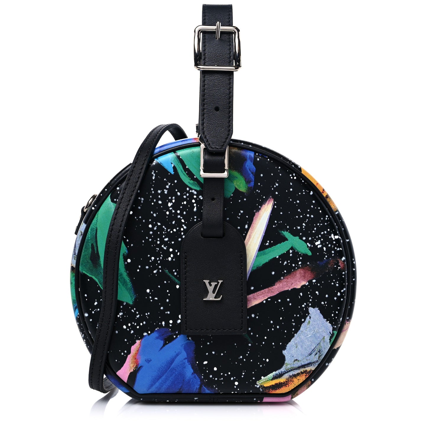 Calfskin Splash Print Petite Boite Chapeau Black