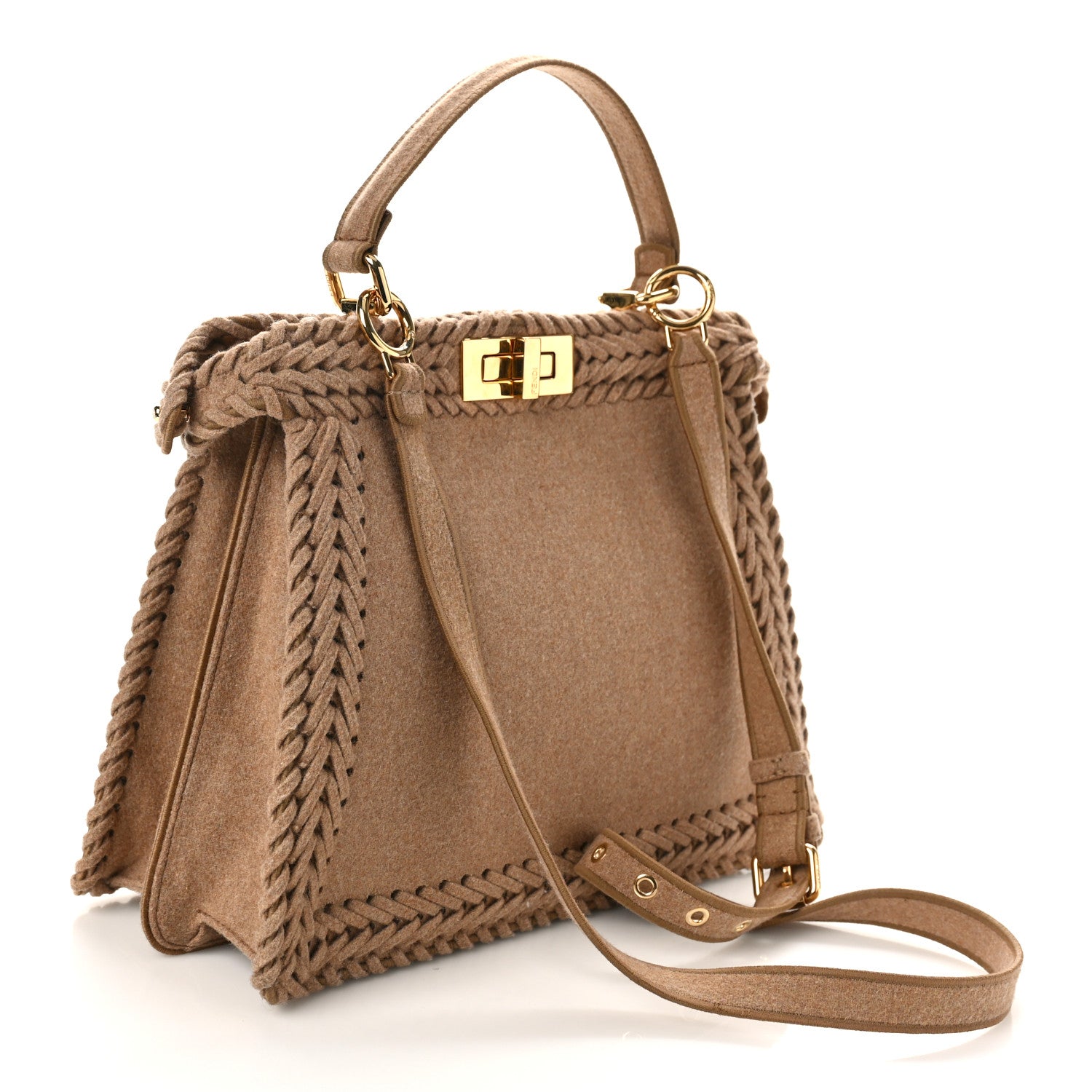 Fendi Flannel Woven Medium Peekaboo I SEE U Satchel Brown 3 of 9