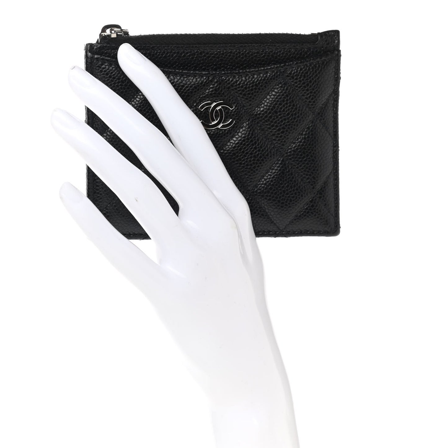 Caviar Quilted CC Zip Card Holder Black