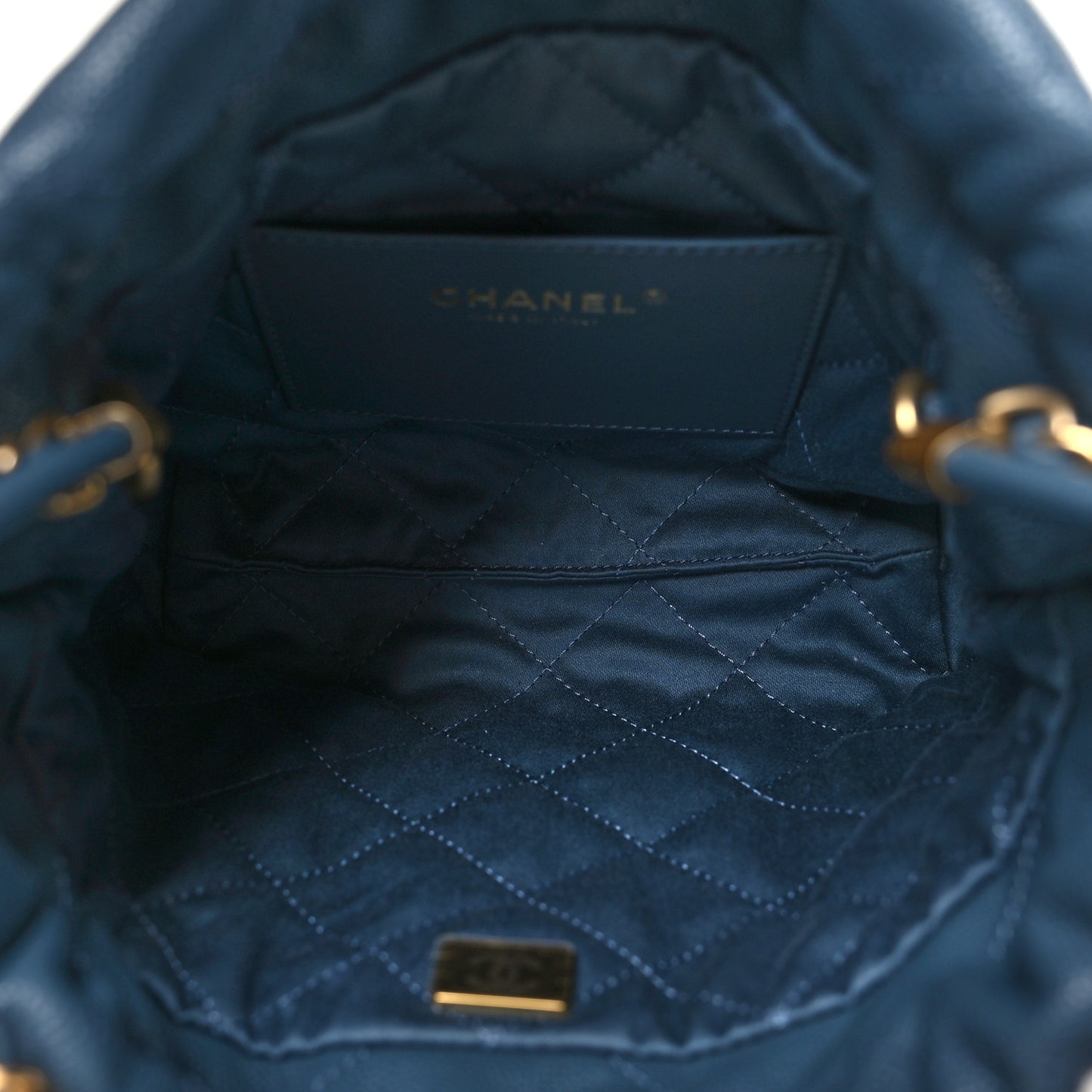 Shiny Caviar Quilted Monochrome Mini Chanel 22 Blue