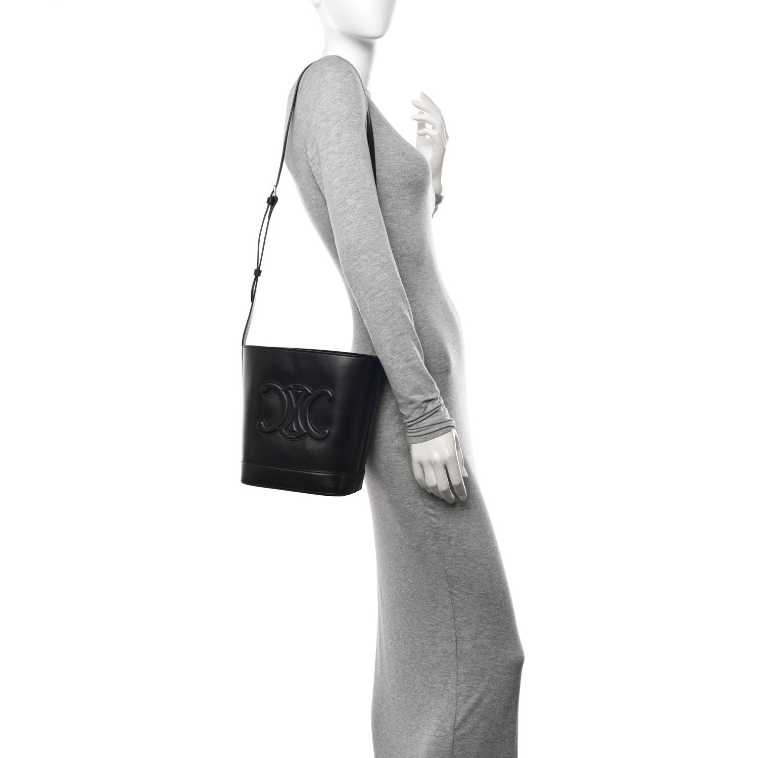 Celine Smooth Calfskin Small Cuir Triomphe Bucket Bag Black 2 of 10
