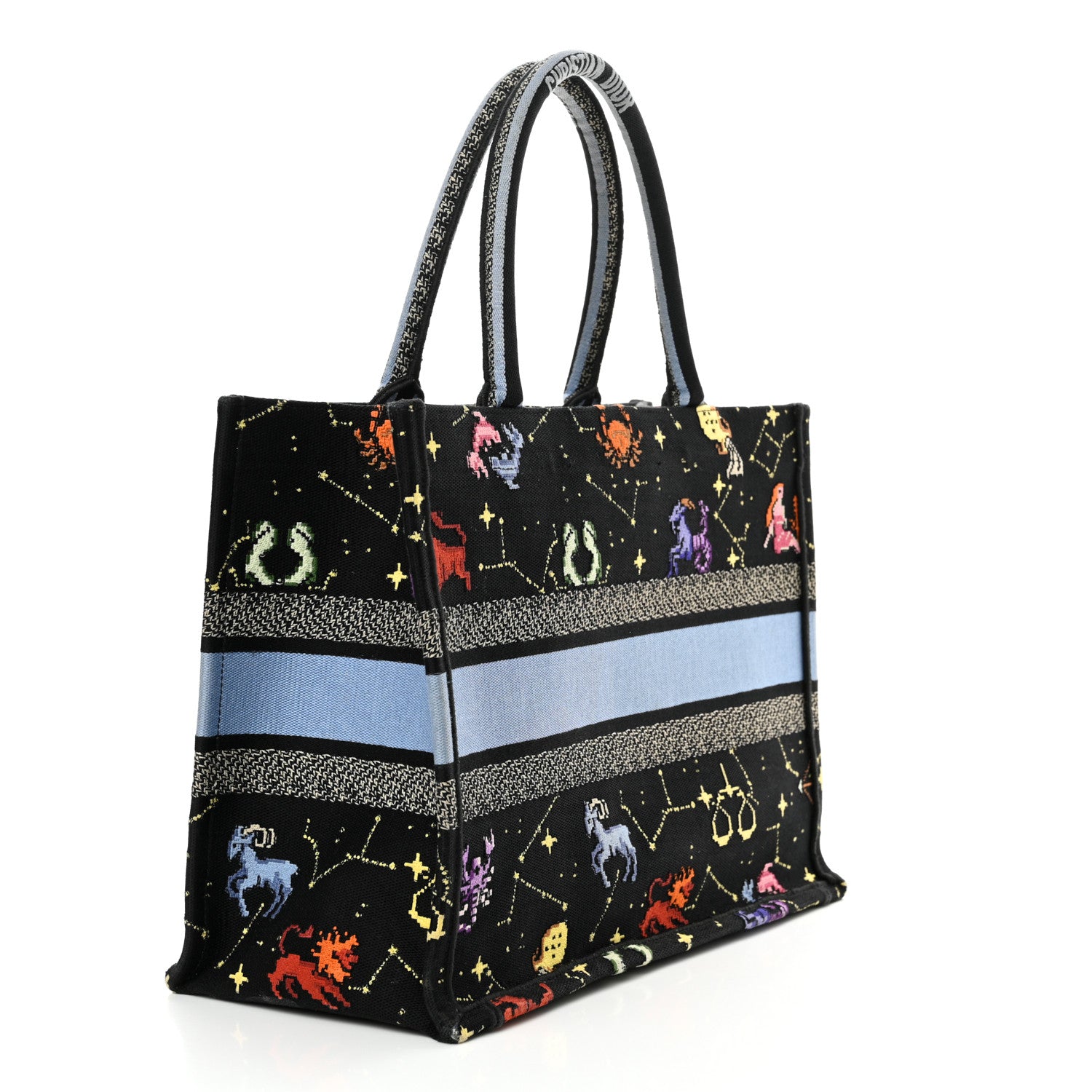 Christian Dior Canvas Embroidered Medium Pixel Zodiac Book Tote Black Multicolor 2 of 13