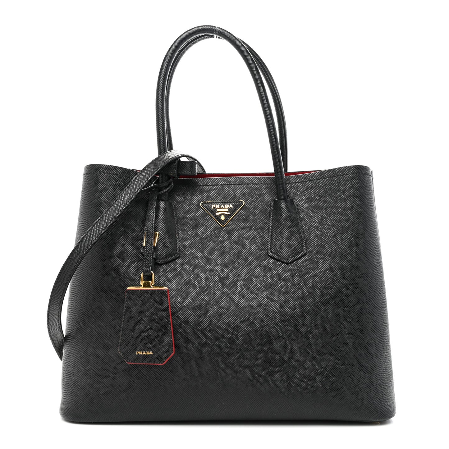 Saffiano Cuir Medium Double Bag Black Fuoco