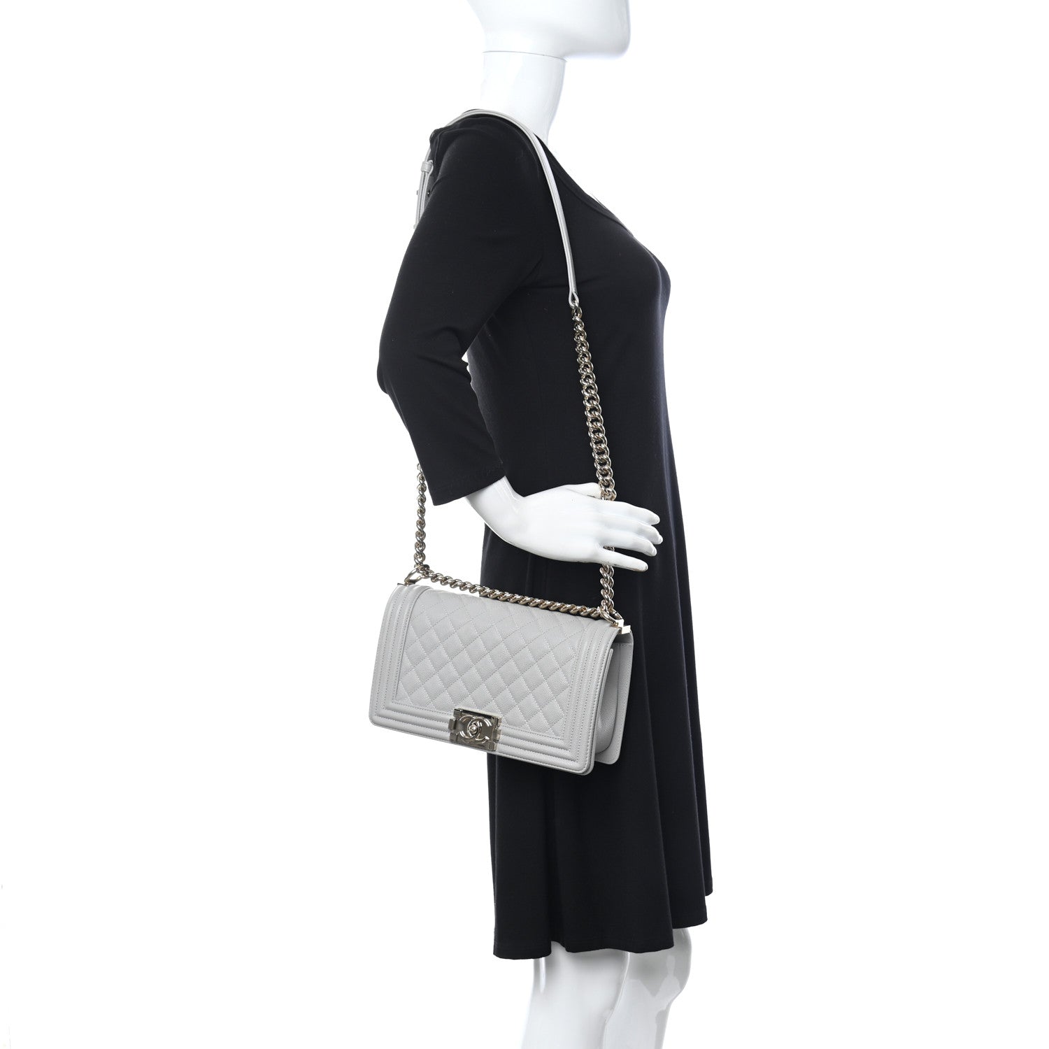 Chanel Caviar Quilted Medium Boy Flap Light Grey 2 of 11
