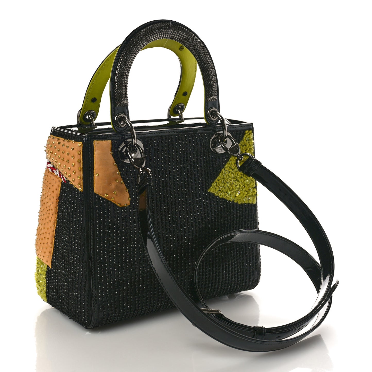 Patent Beaded Medium Lady Dior Black Multicolor