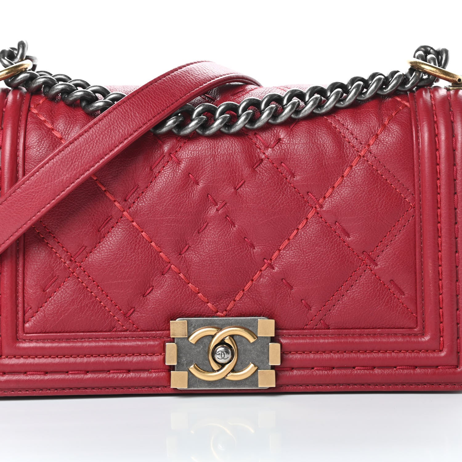 Chanel Calfskin Stitched Medium Boy Flap Red 8 of 16