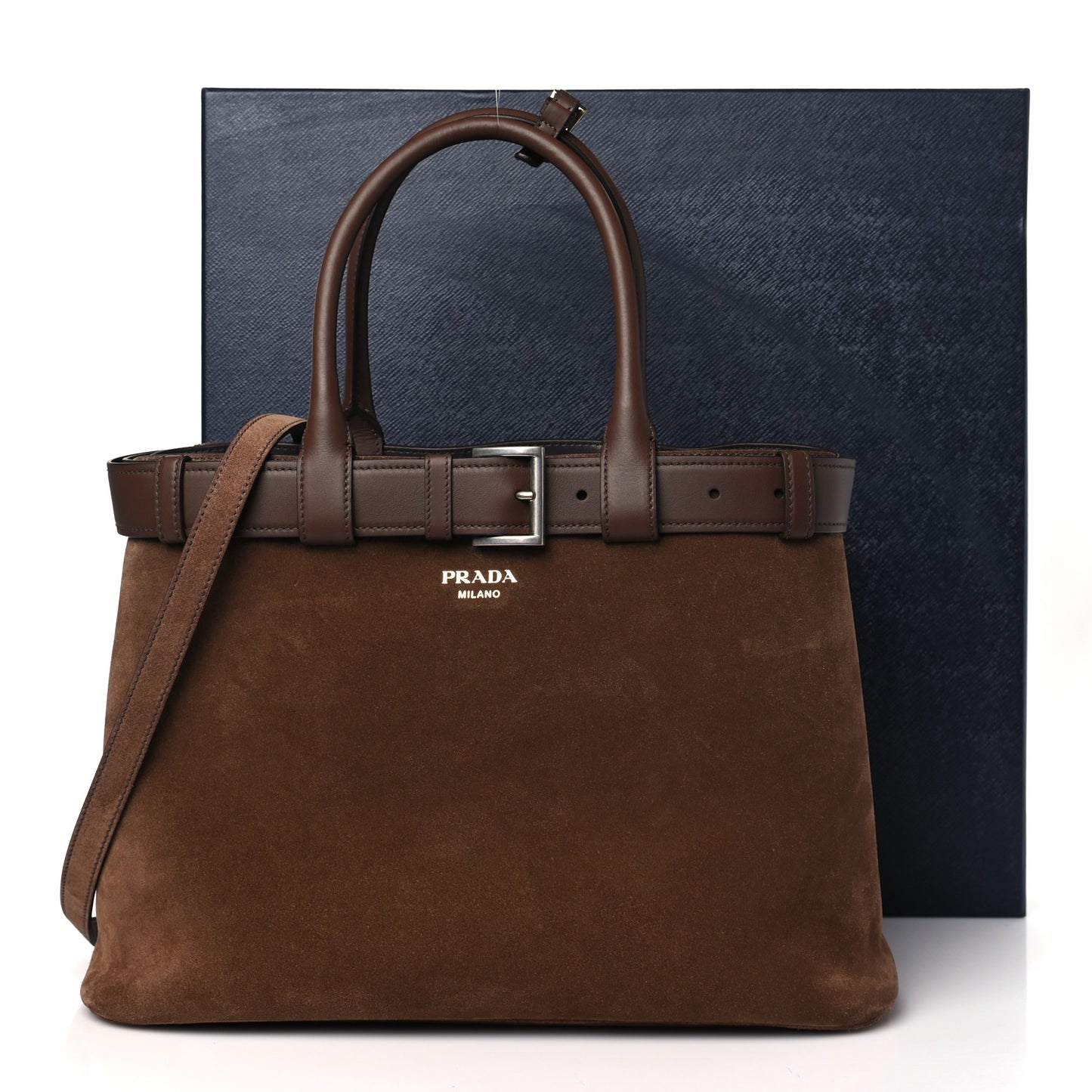 Scamosciato Large Buckle Bag With Belt Cacao