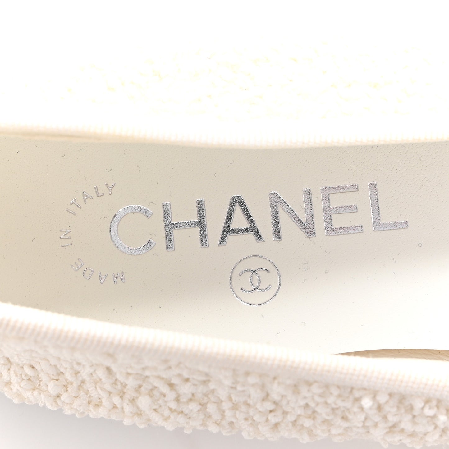 Cotton Tweed Grosgrain Cap Toe Ballerina Flats 40 White