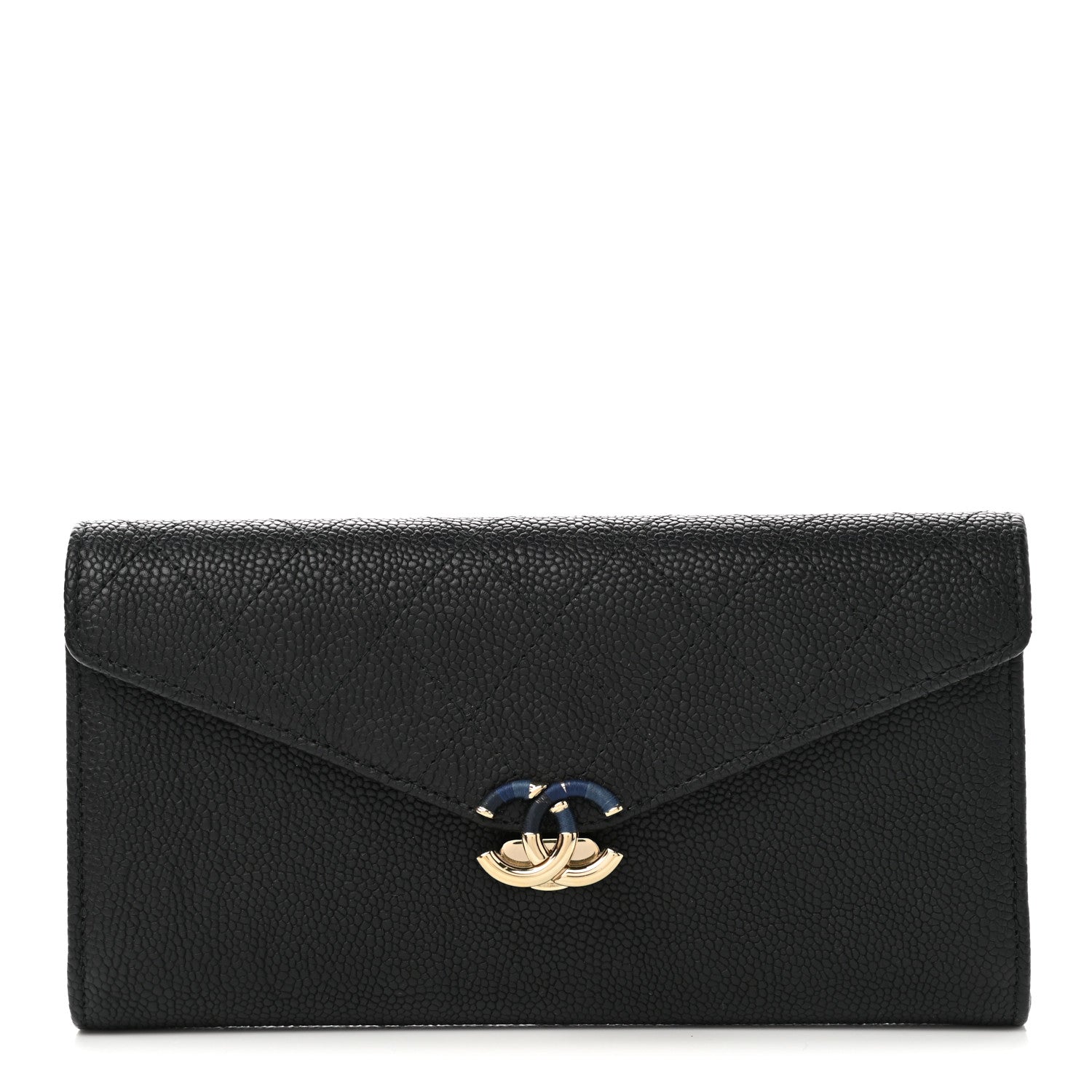 Chanel Caviar Quilted CC Box Gusset Flap Wallet Black