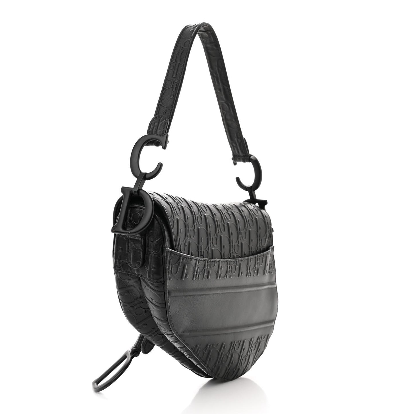 Calfskin Embossed Oblique Saddle Bag Black