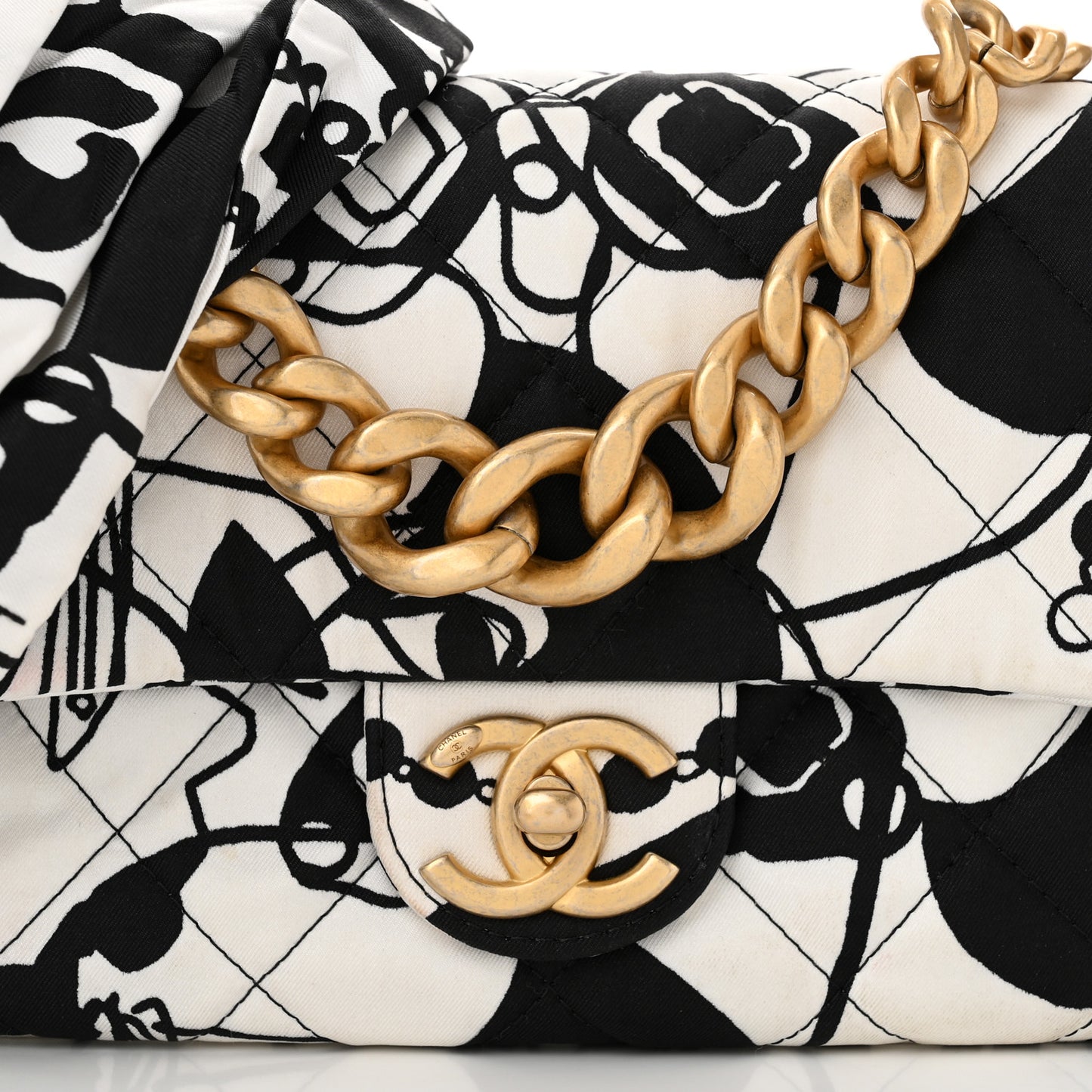 Canvas Printed Deer Coco Mini Single Flap White Black