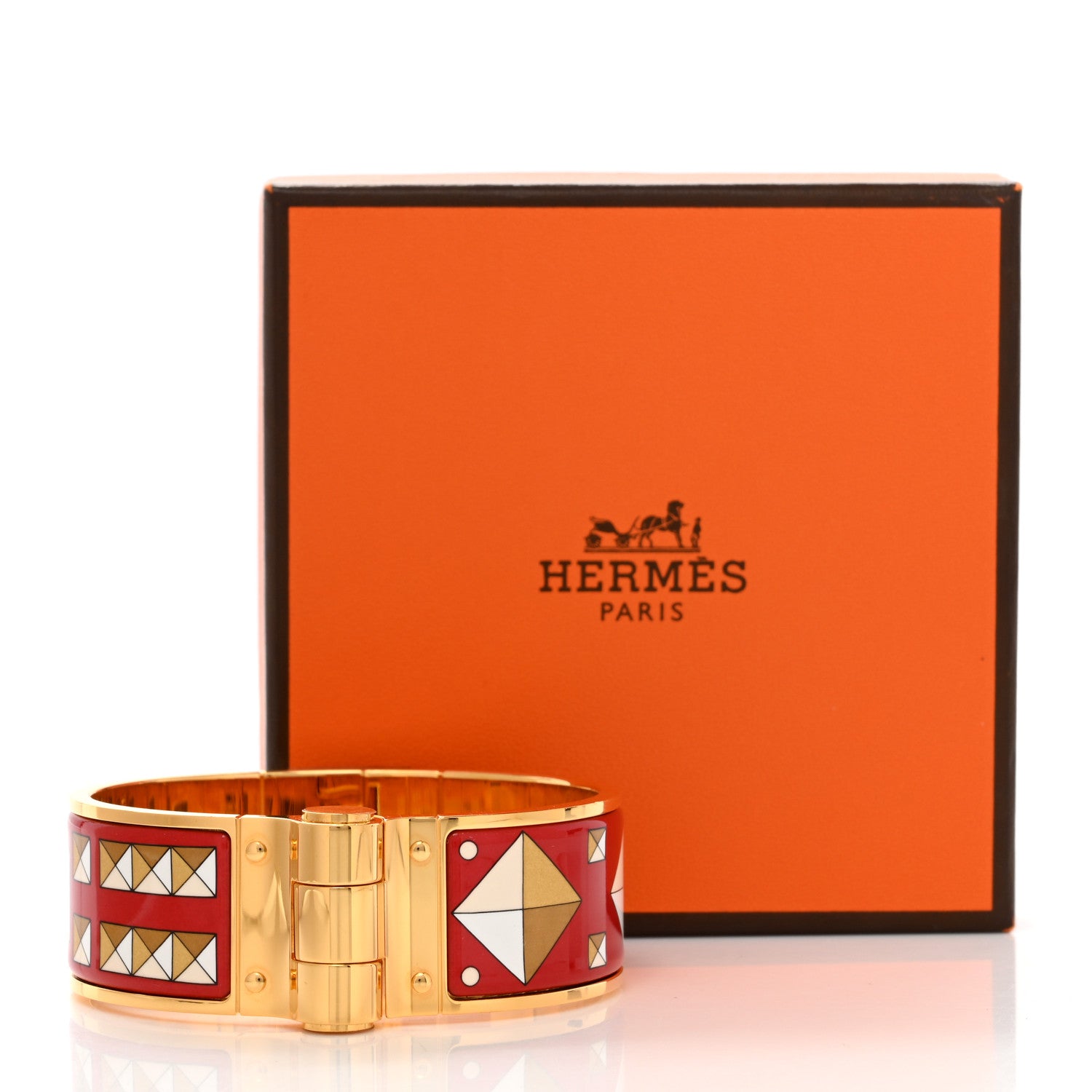 Hermes Enamel Printed Wide Colliers De Chiens Hinged Bracelet L La Vie En Rouge 5 of 5