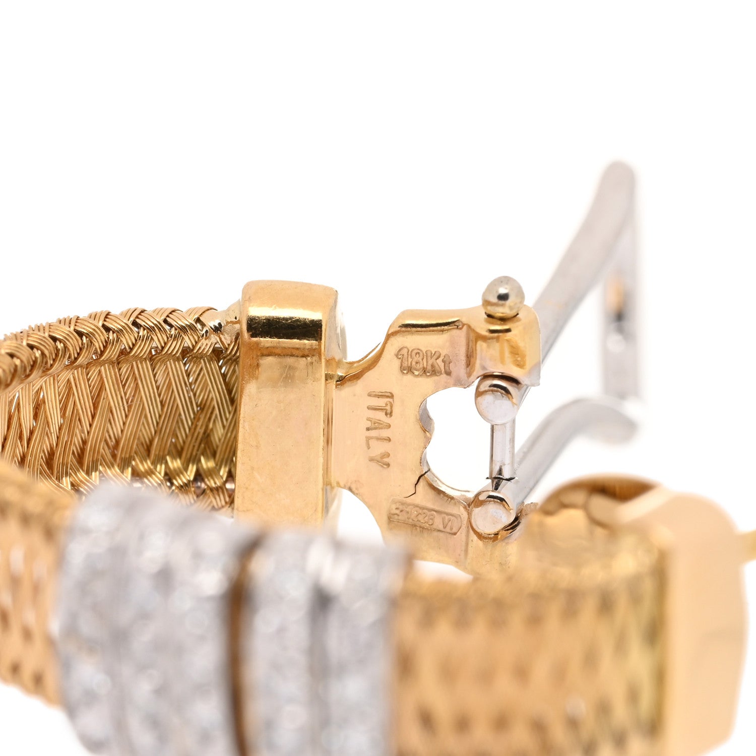 Roberto Coin 18K Yellow White Gold Diamond Silk Mesh Hoop Earrings 4 of 6