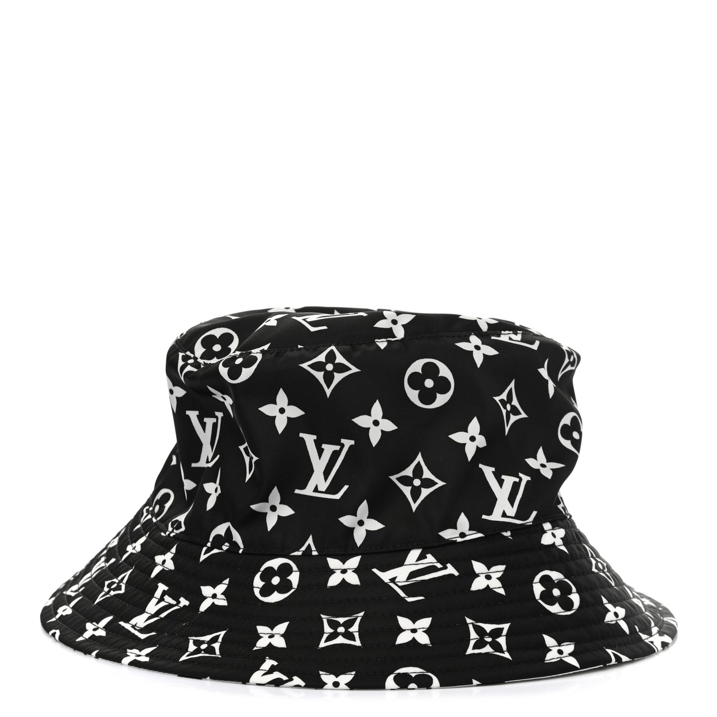 Nylon Monogram Reversible Bob Bucket Hat M Black White