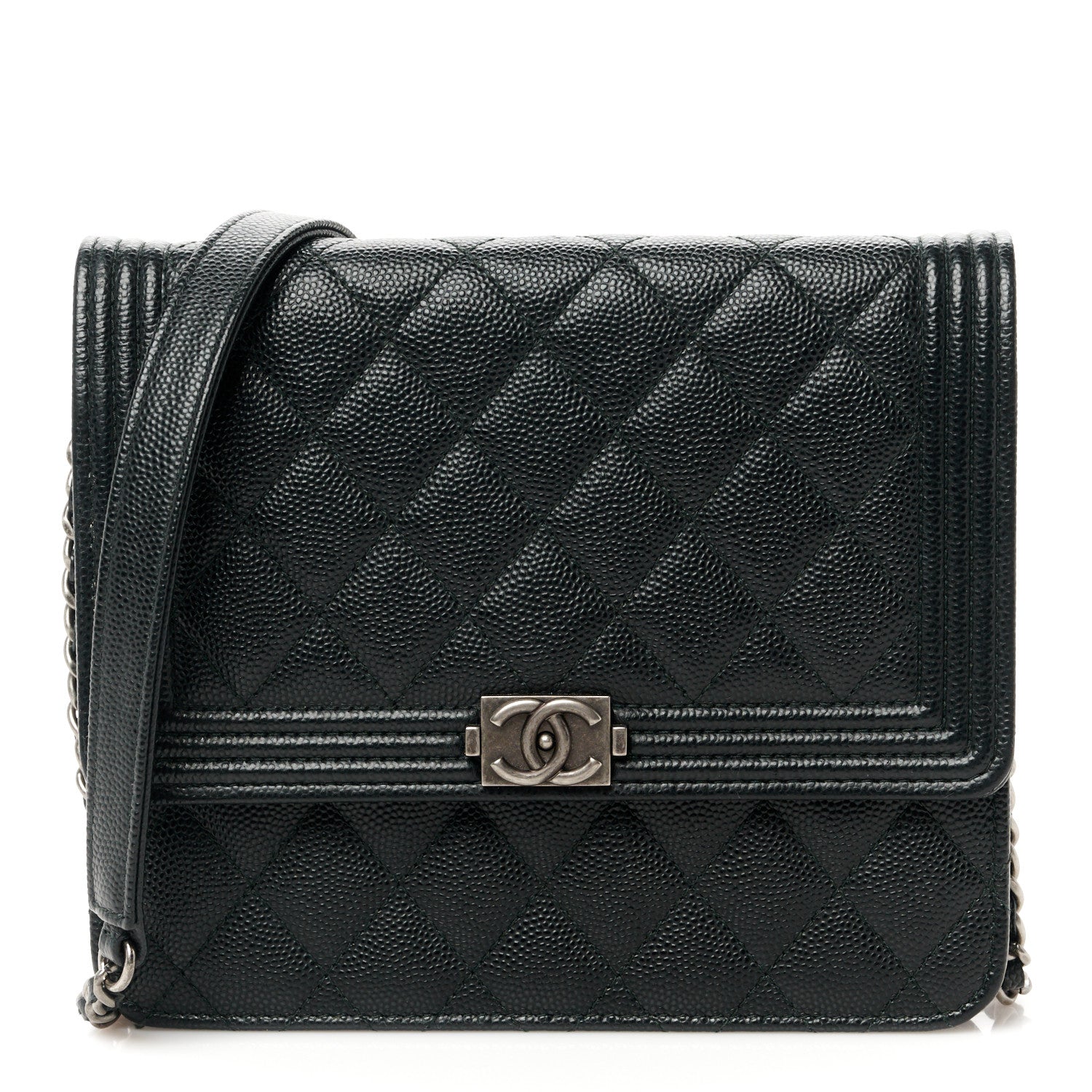 Chanel Caviar Quilted Boy Square Wallet on Chain WOC Black 1 of 12