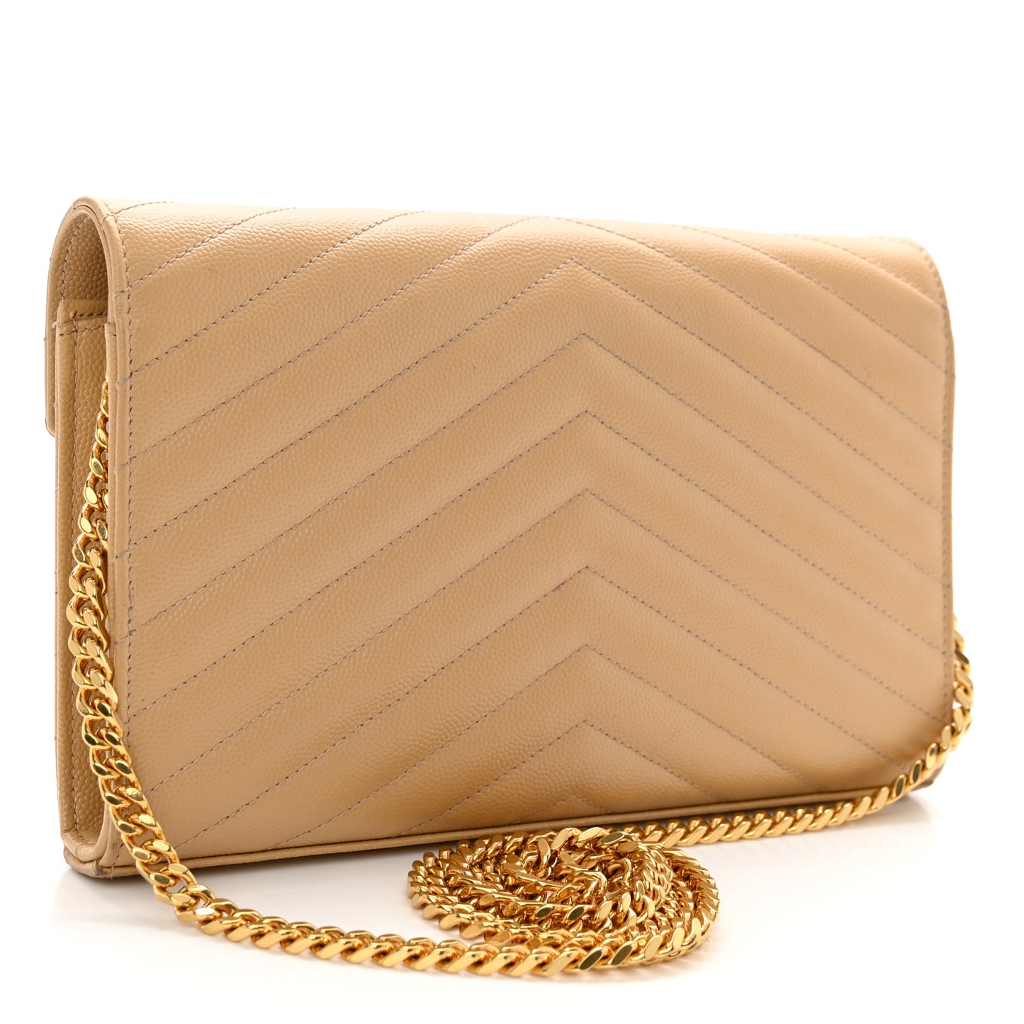 Grain De Poudre Matelasse Chevron Monogram Chain Wallet Dark Beige