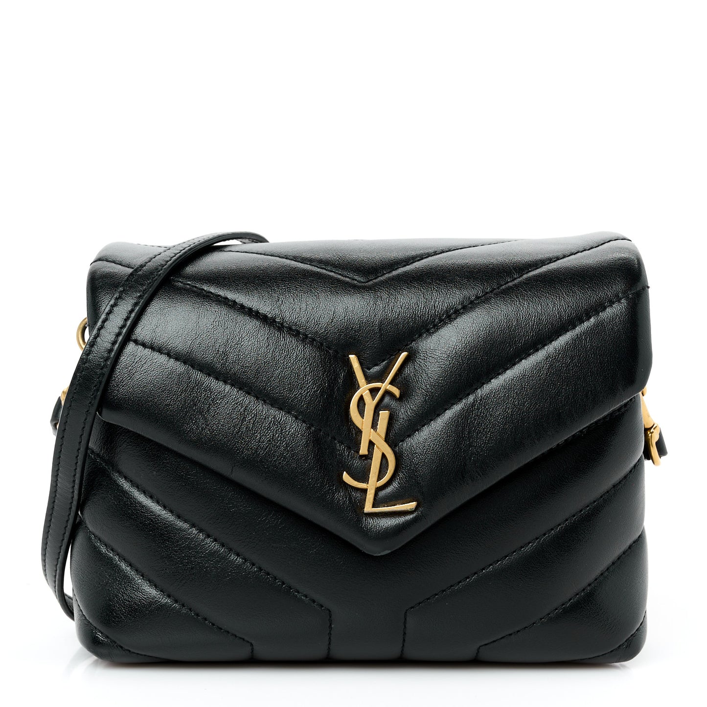 Calfskin Y Quilted Monogram Toy Loulou Crossbody Bag Black