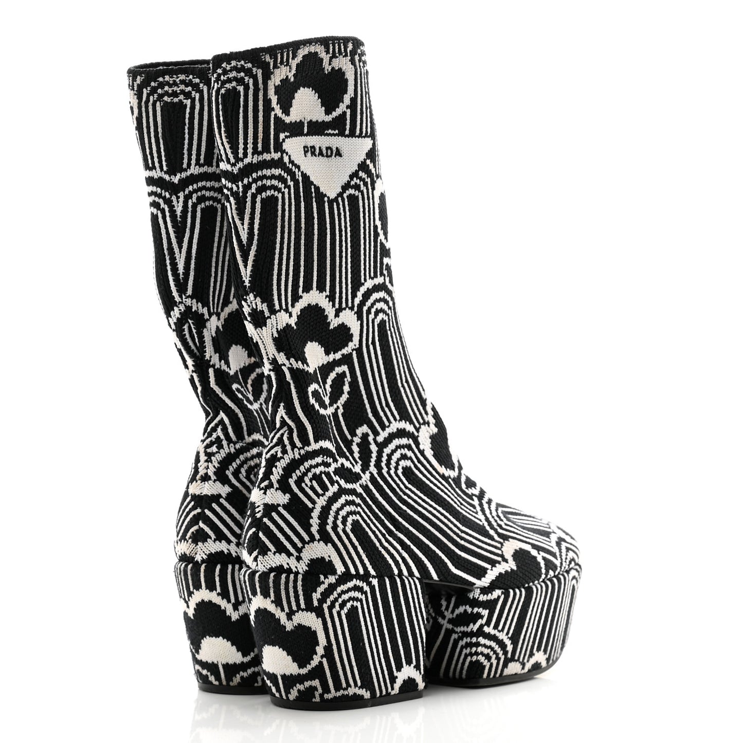 Jacquard Knit Platform Ankle Boots 37 Black