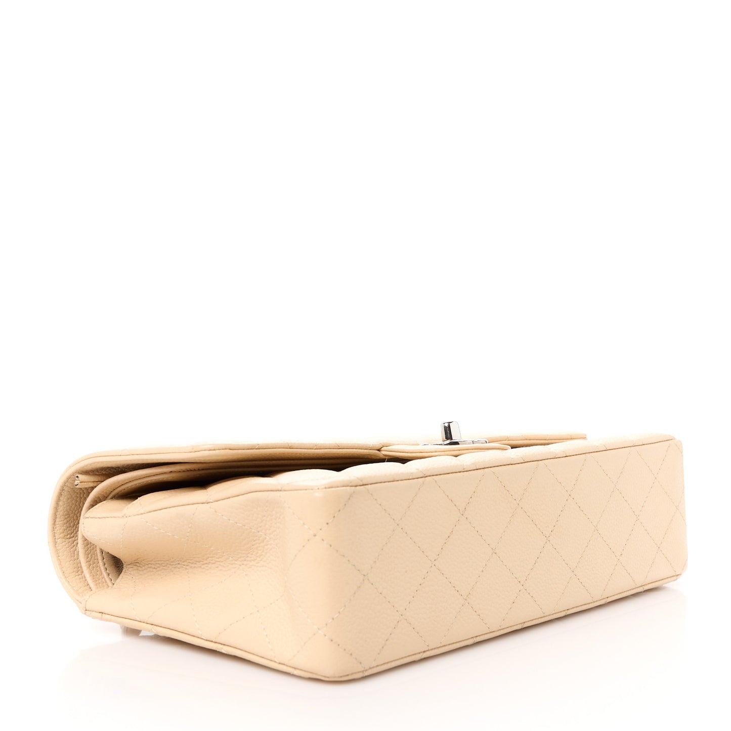 Caviar Quilted Medium Double Flap Beige