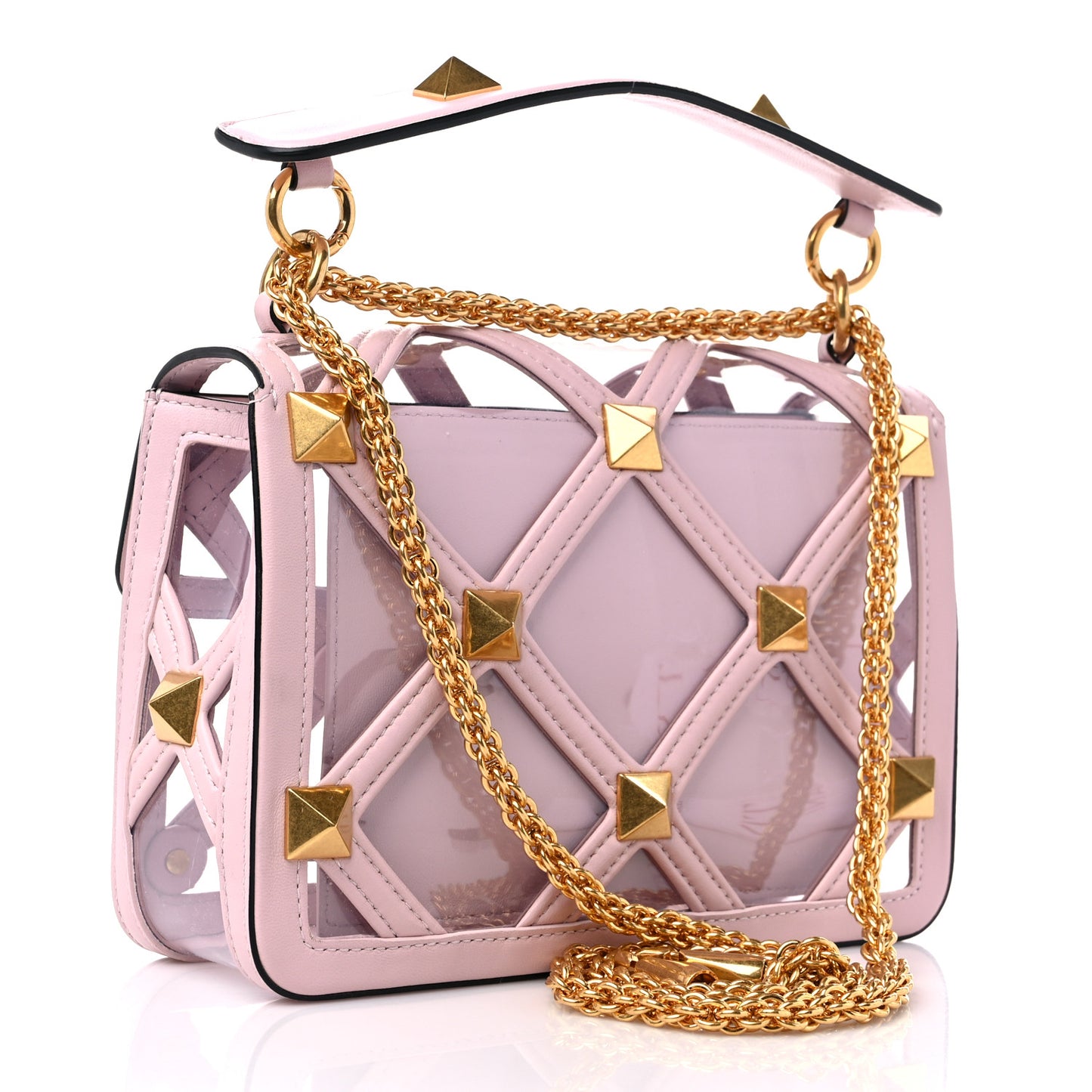 PVC Calfskin Medium Roman Stud Shoulder Bag Transparent Rose Quartz