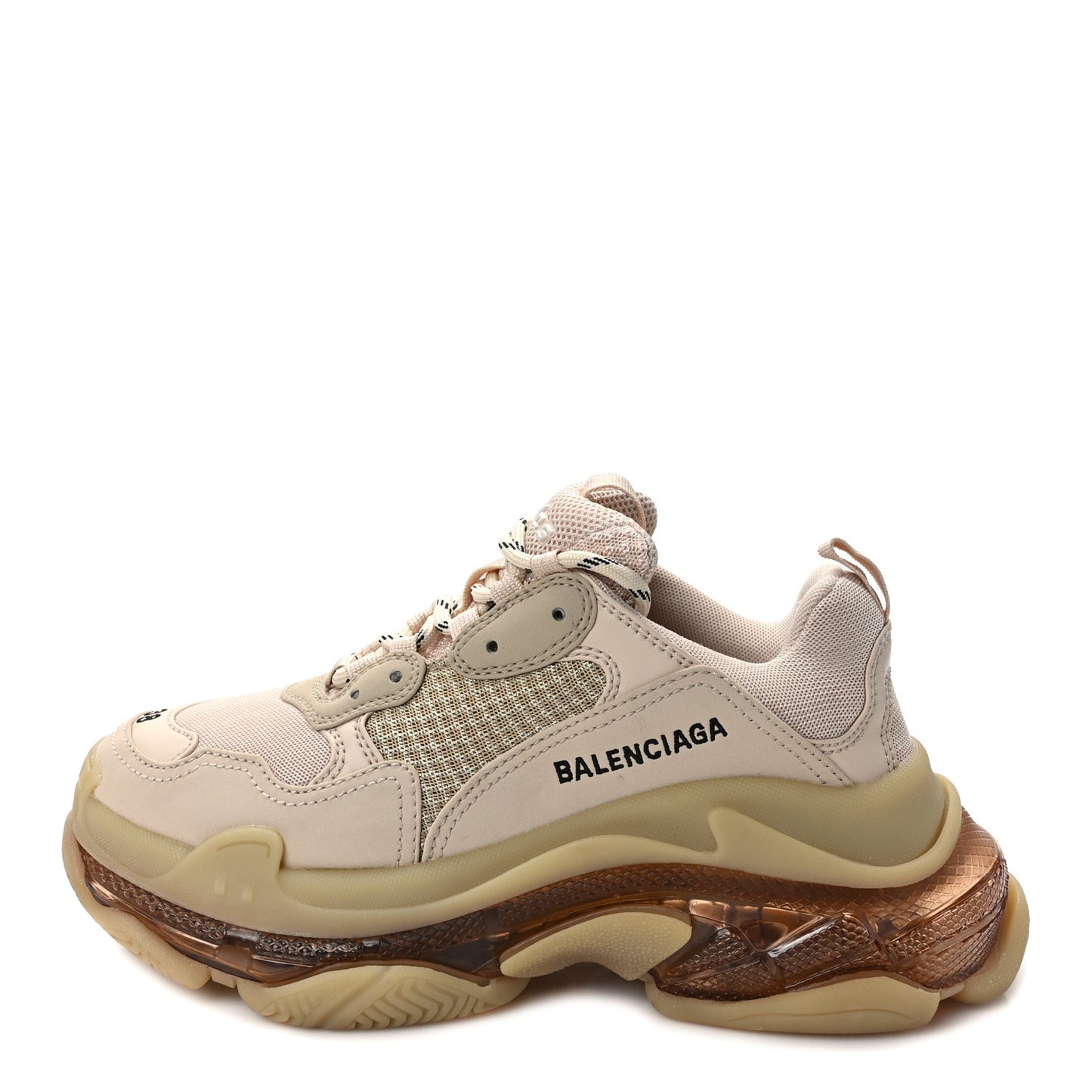 Fabric Mesh Clear Sole Womens Triple S Sneakers 38 Beige