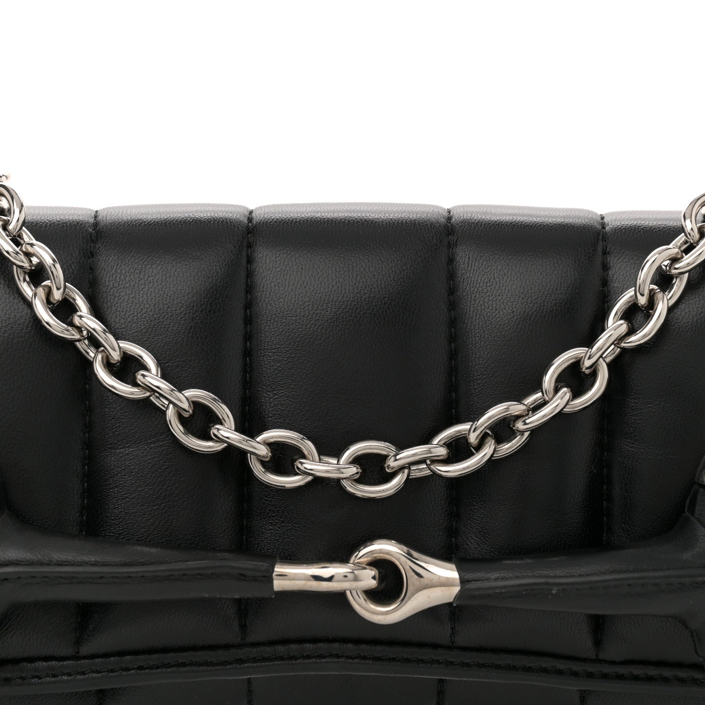 Nappa Vertical Matelasse Medium Maxi Horsebit Chain Shoulder Bag Black