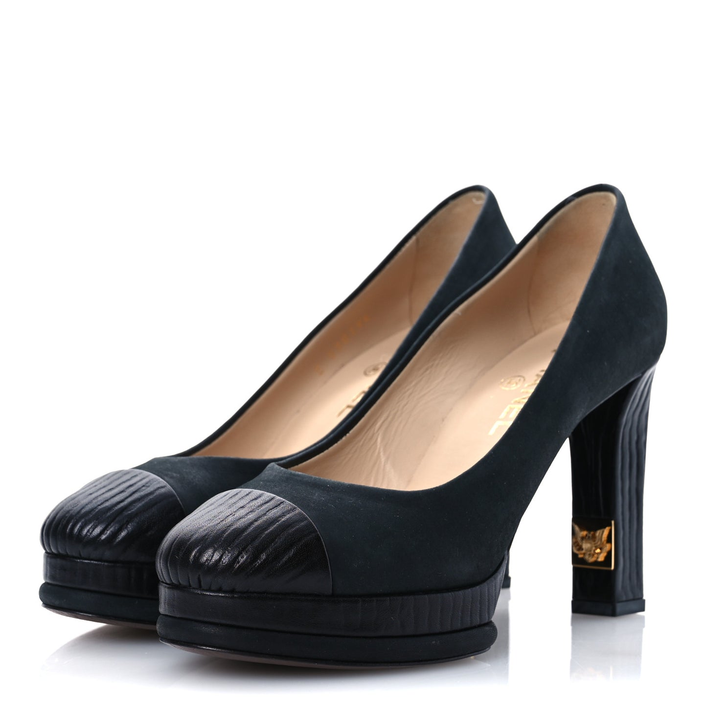 Wax Suede Wood Pumps 38 Black Brown